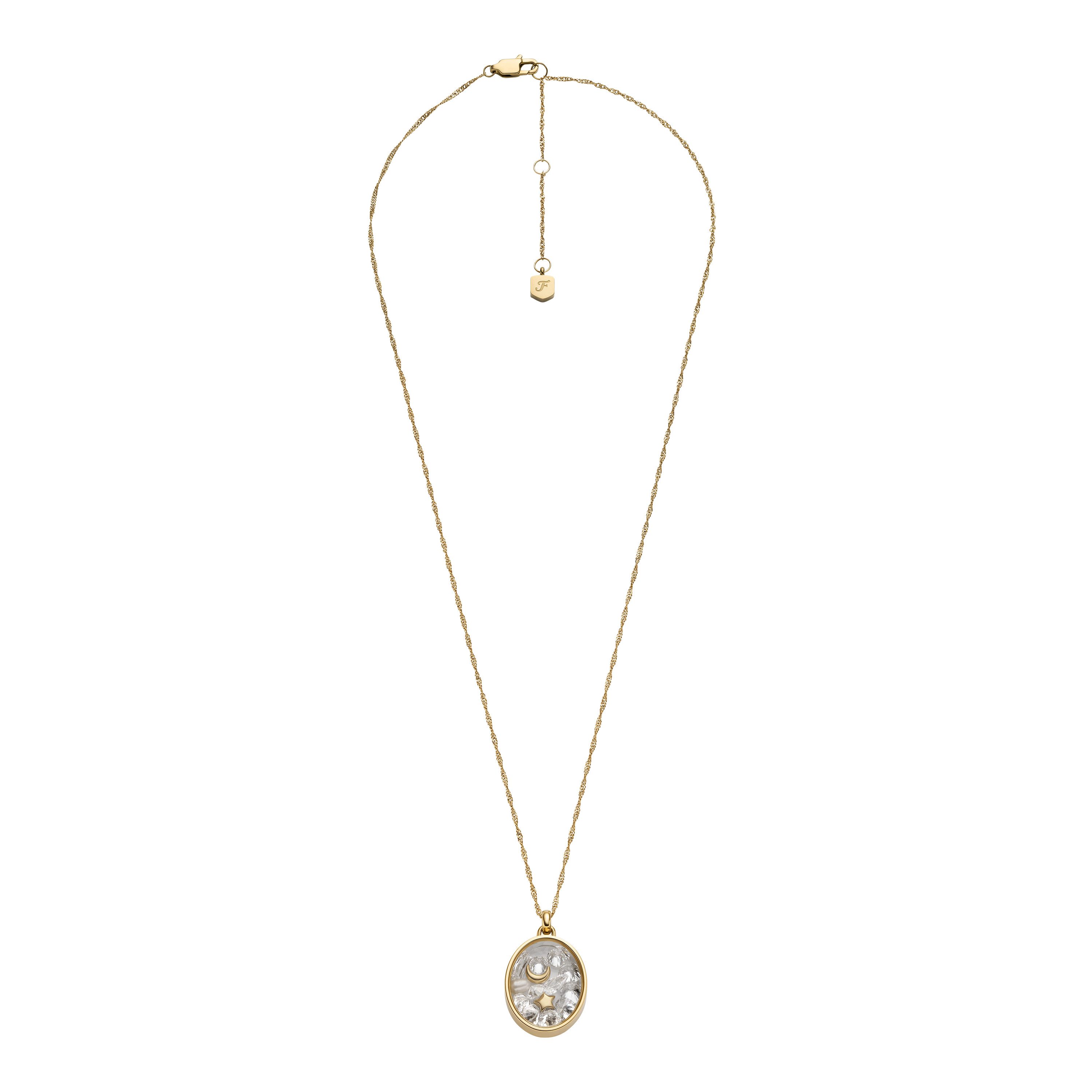 Fossil Kette mit Anhänger Schmuck Geschenk Edelstahl Halsschmuck SUTTON Mond Stern, mit Zirkonia (synth) - mit Perle (synth)