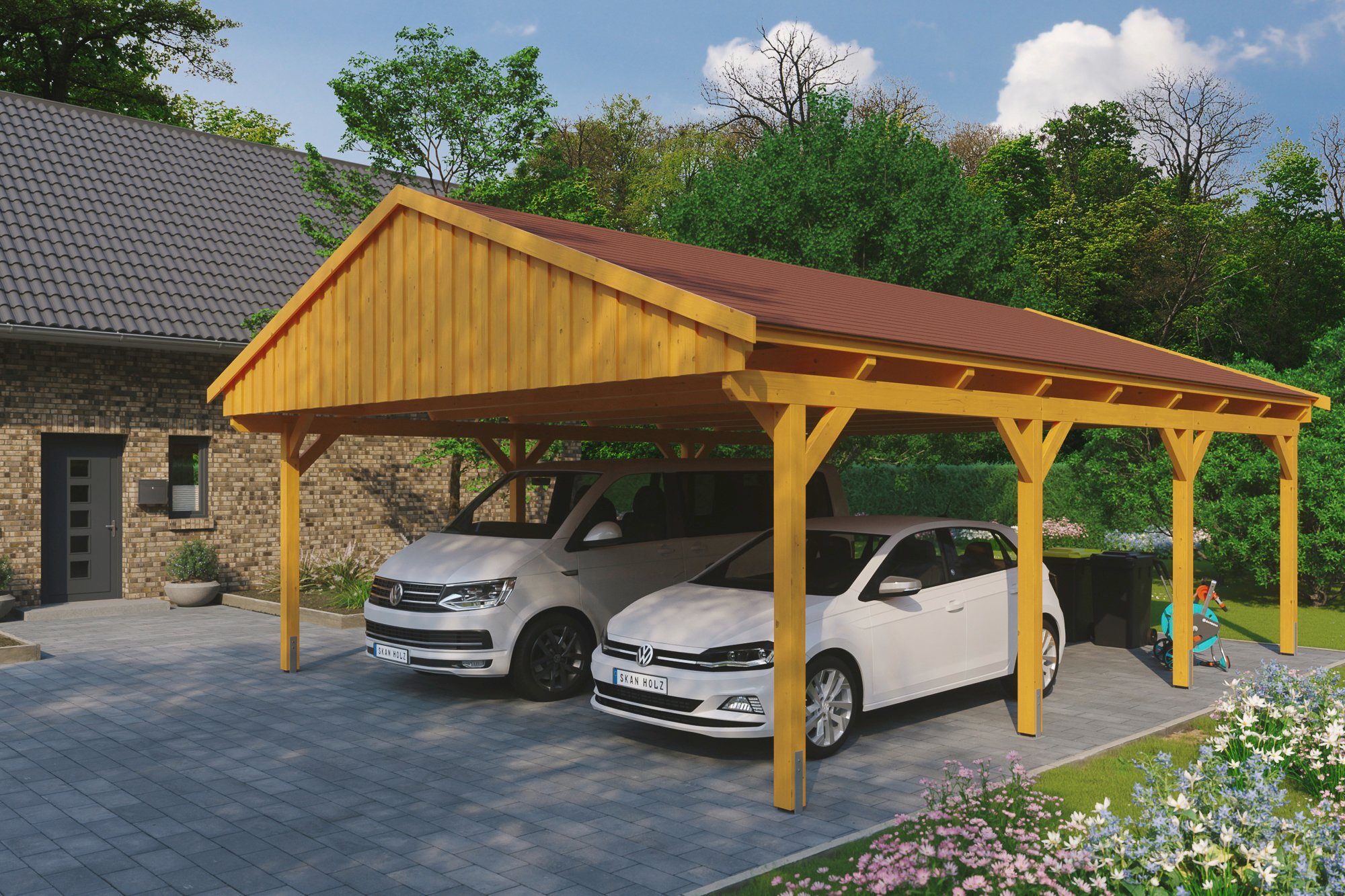 Skanholz 574 cm, mit BxT: Schindeln Doppelcarport Einfahrtshöhe, cm roten Fichtelberg, 618x808