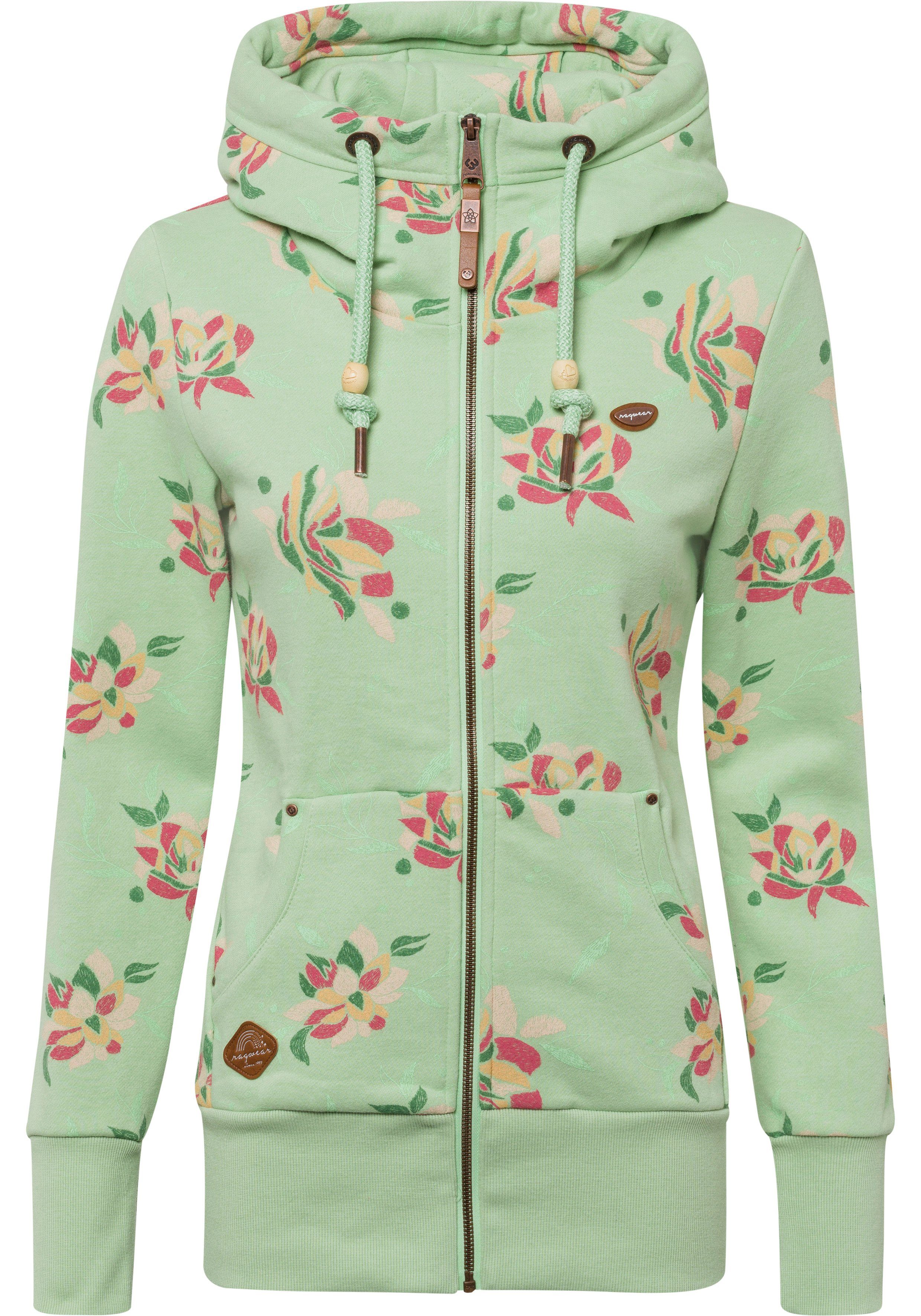 NESKA Ragwear Kapuzensweatjacke FLOWER Blumendruck ZIP MINT Allover mit