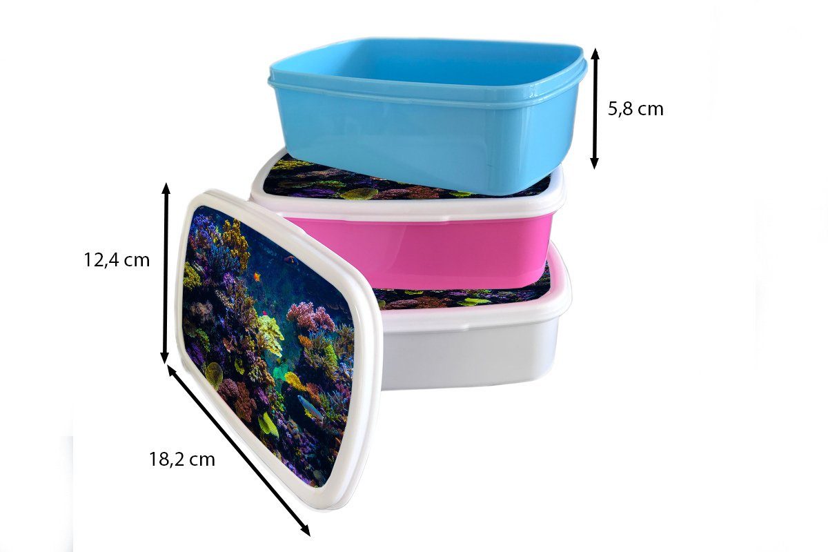 MuchoWow Lunchbox Koralle - Fisch, Snackbox, für - Kunststoff Kunststoff, Brotbox Farben rosa Kinder, Mädchen, Erwachsene, (2-tlg), Brotdose