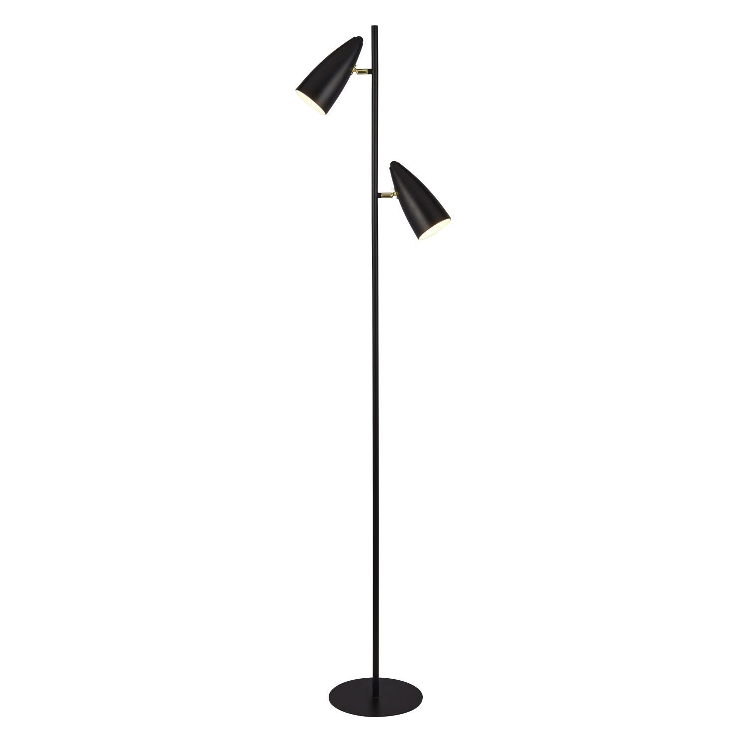 Licht-Erlebnisse Stehlampe MARTIN, ohne Leuchtmittel, 2-flammig 160 cm E14 in Schwarz Gold Wohnzimmer Metall Retro Design