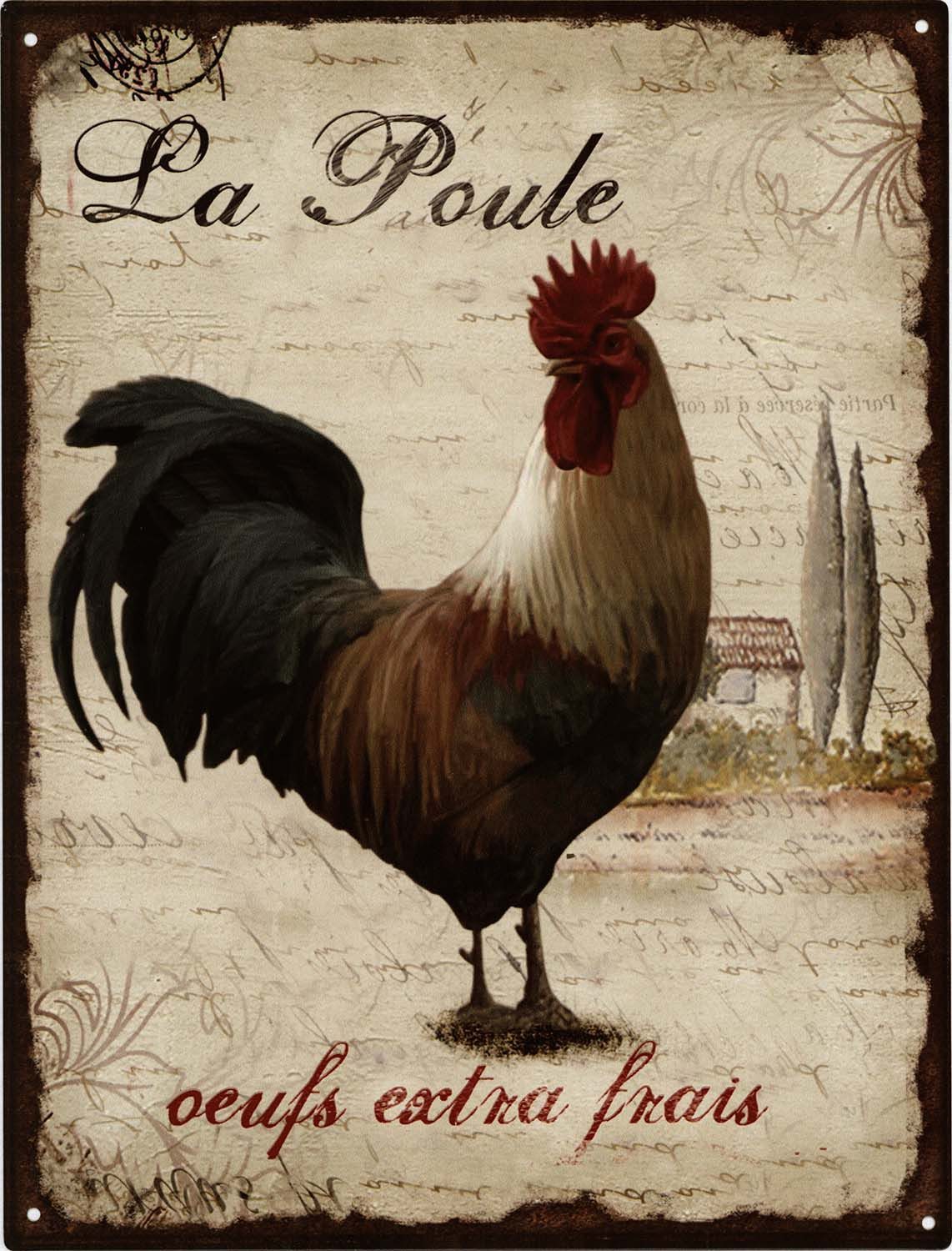 Moritz Metallschild Blechschild La Poule, (Einzeln), 25 x 33 cm Vintage Retro Deko Schild Metallschild Wandbild Schild