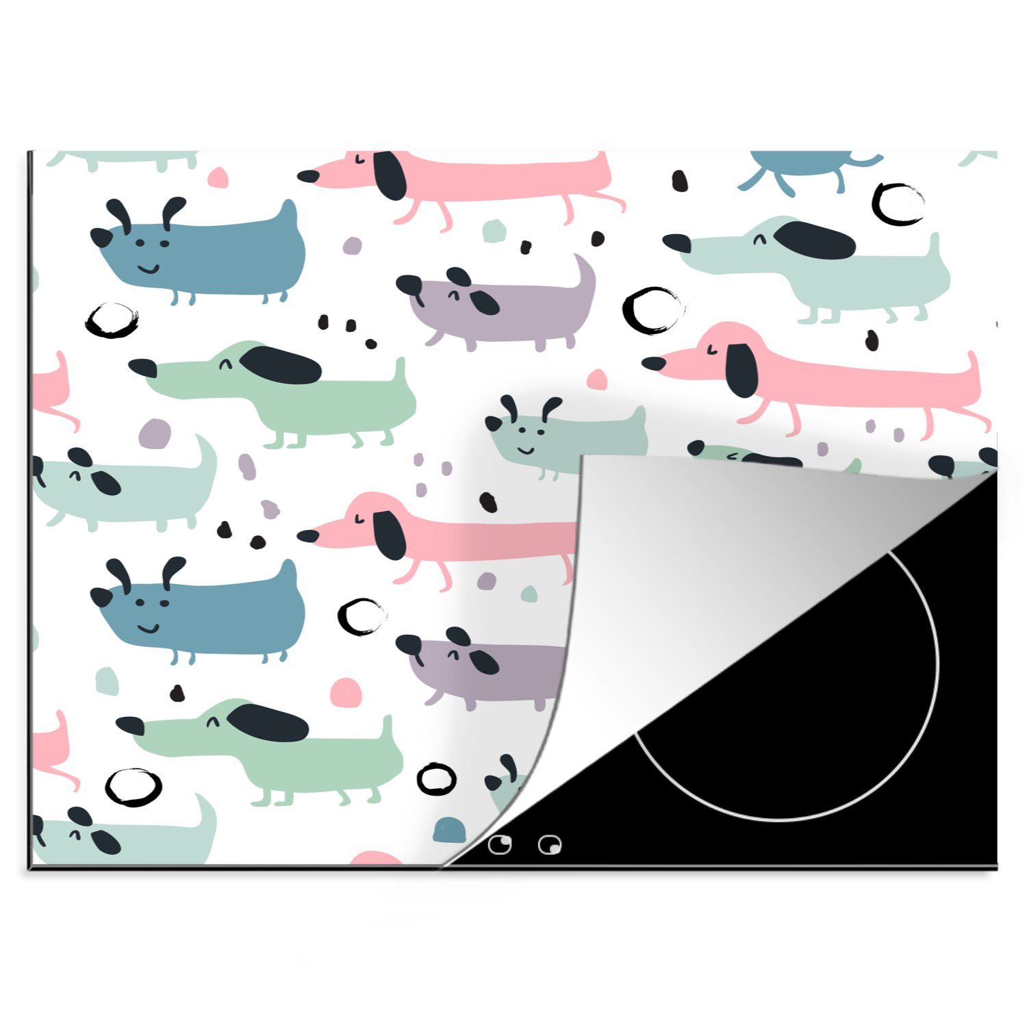 MuchoWow Herdblende-/Abdeckplatte Muster - Hund - Zeichnung - Jungen - Mädchen - Kinder - Kinder, Vinyl, (1 tlg), 60x52 cm, Mobile Arbeitsfläche nutzbar, Ceranfeldabdeckung