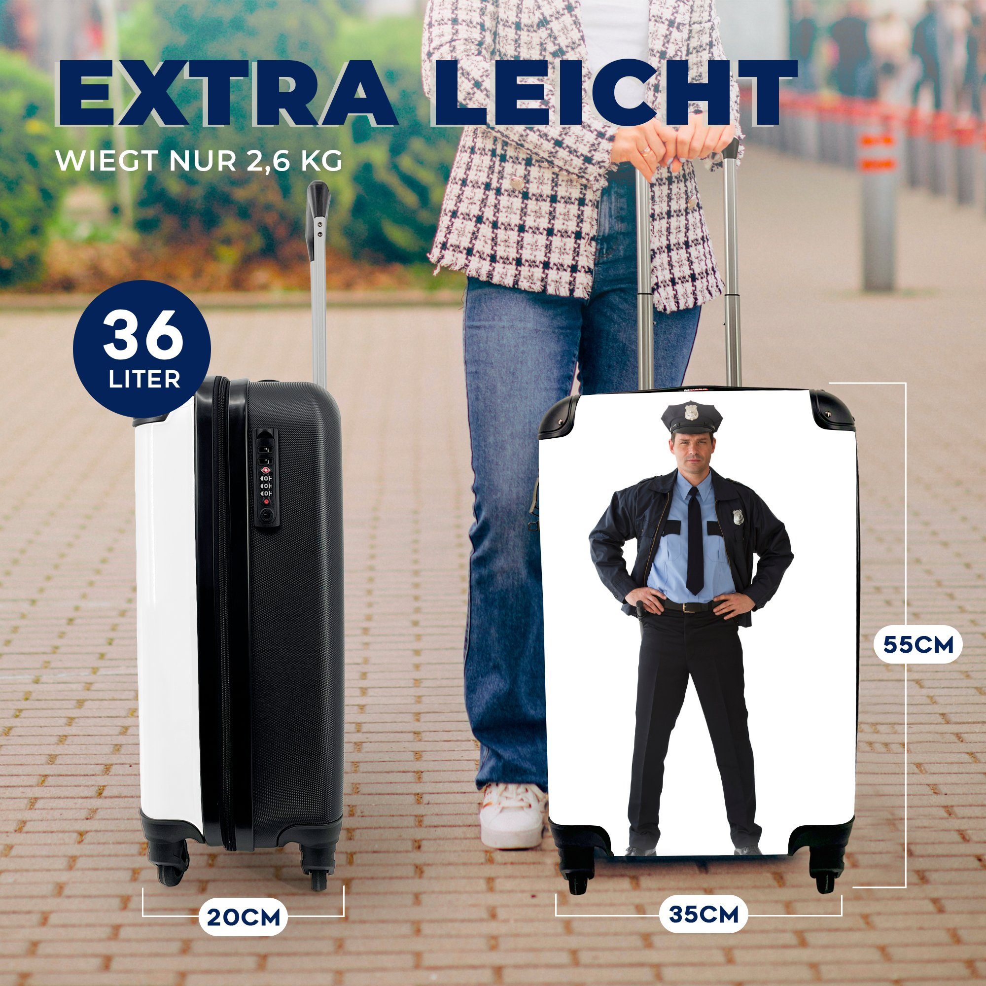 Handgepäckkoffer eines Porträt Reisetasche Reisekoffer Ferien, Handgepäck MuchoWow rollen, Polizisten, 4 Rollen, mit für Trolley,