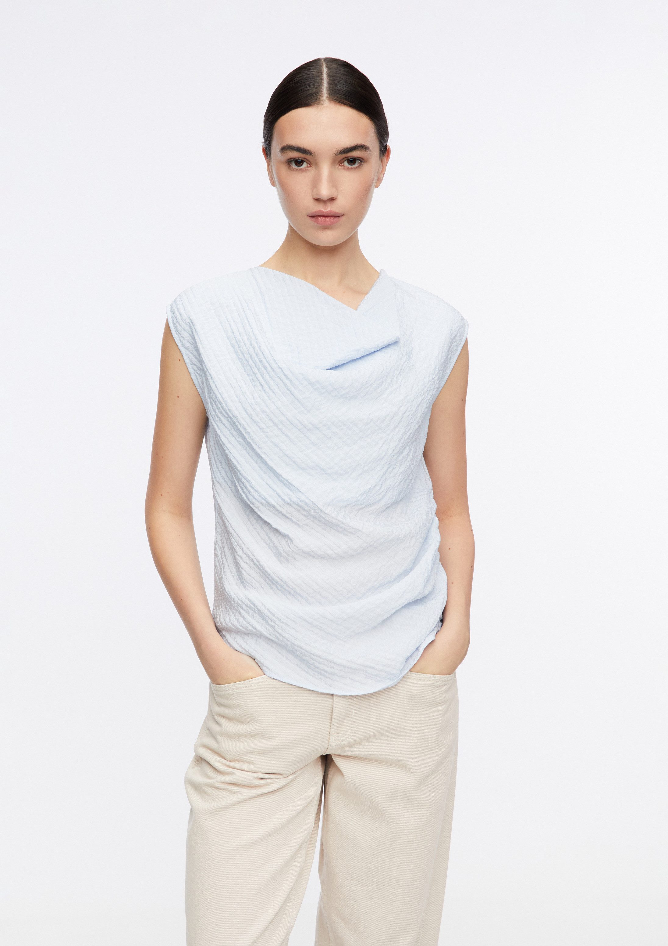 comma Blusentop Bluse Strukturiertes Top mit Raffung