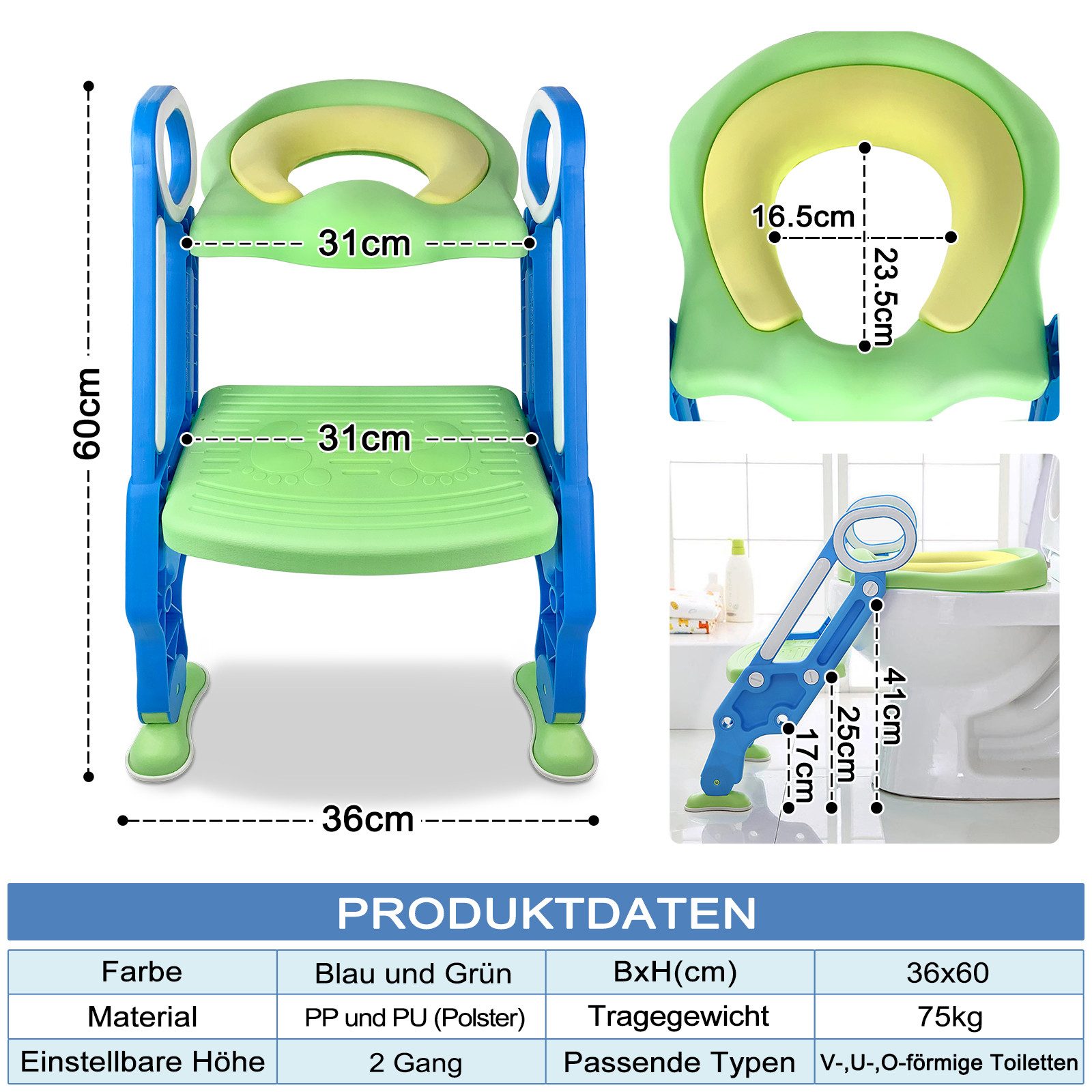 FIVMEN Baby-Toilettensitz kinder toilettentrainer mit verstellbarer Treppe günstig online kaufen