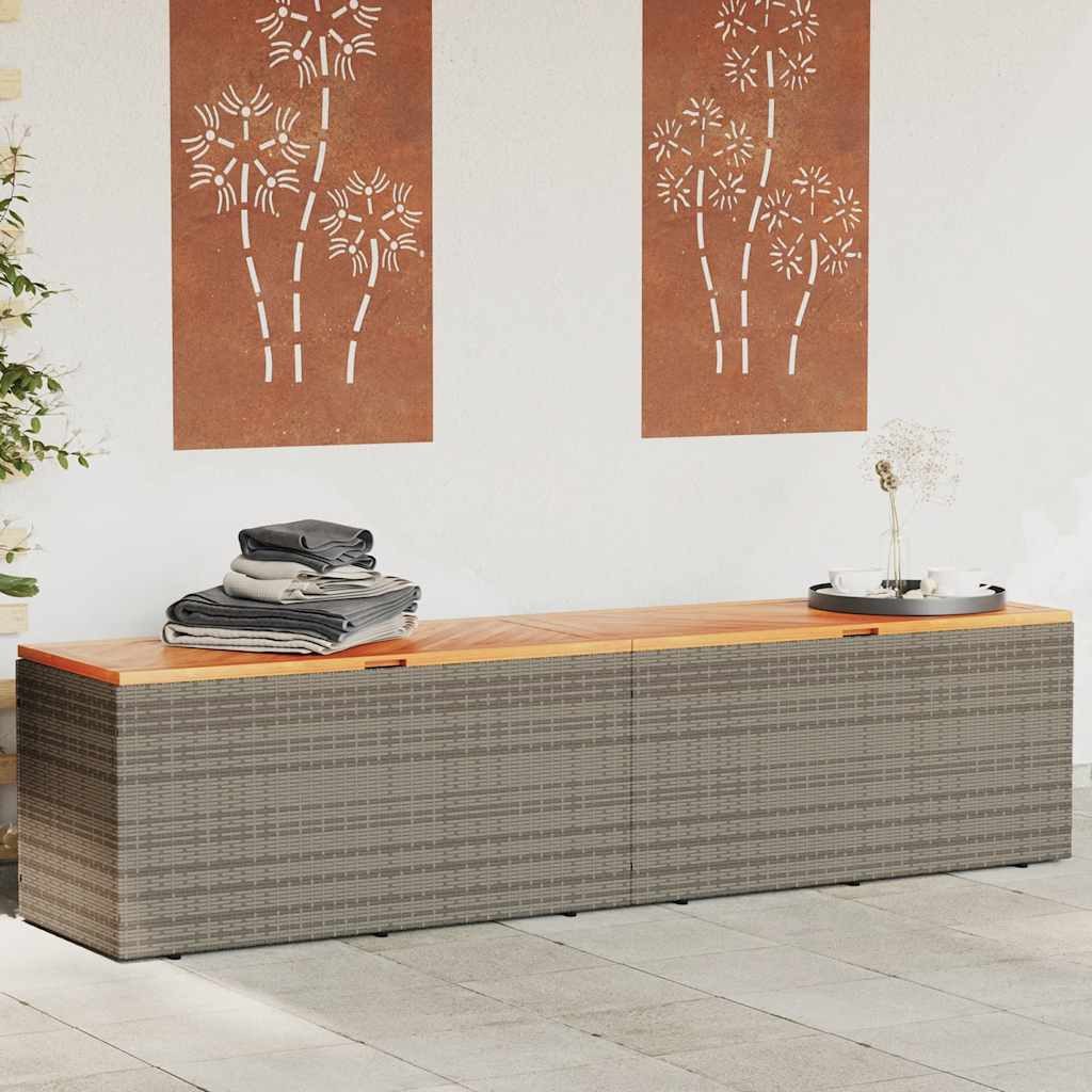vidaXL Gartenbox Gartentruhe Grau 220x50x54 cm Poly Rattan nholz