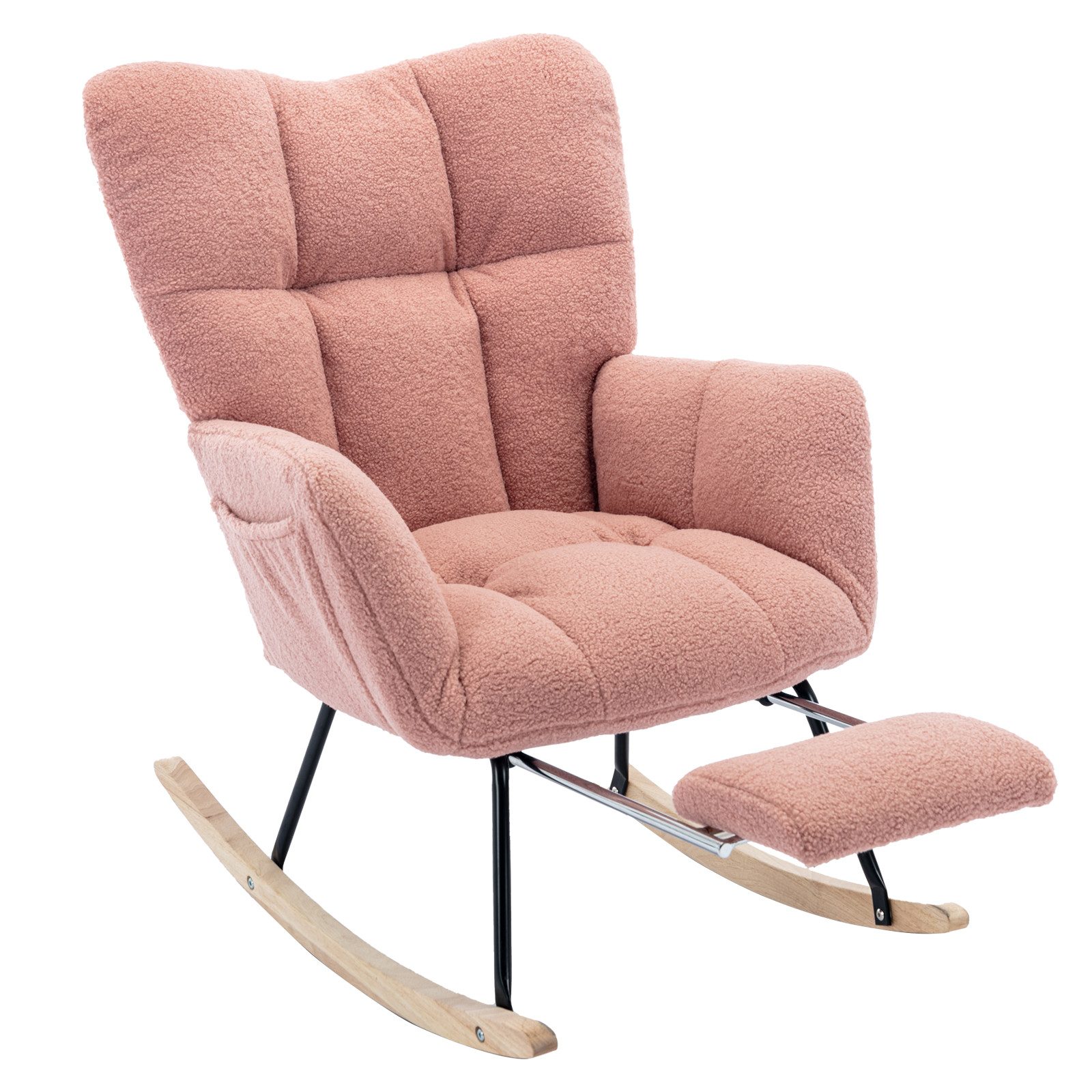 DEKKETO Schaukelstuhl mit Hocker & Fußstütze, Gemütlicher Teddy-Stillsessel zum Stillen (1 St), Bequemer Lese-Sessel für Wohnzimmer, Schlafzimmer & Kinderzimmer