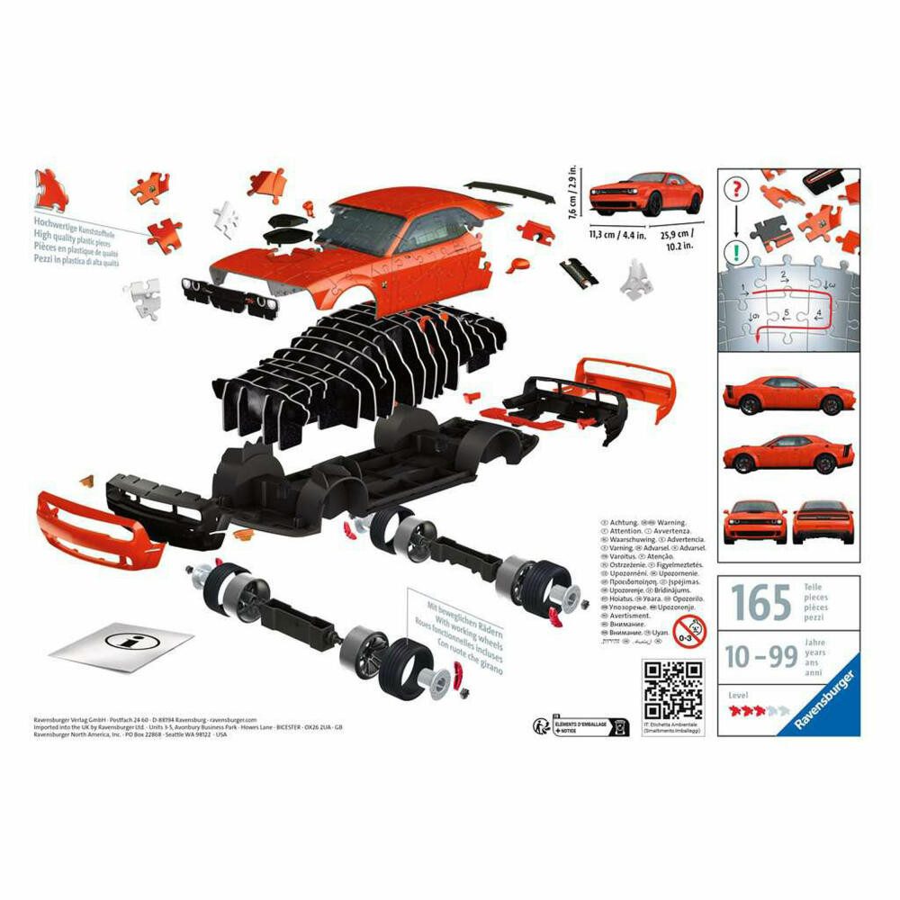 Ravensburger 3D-Puzzle Dodge Challenger R/T Scat Pack Widebody 108 Teile, 108 Puzzleteile