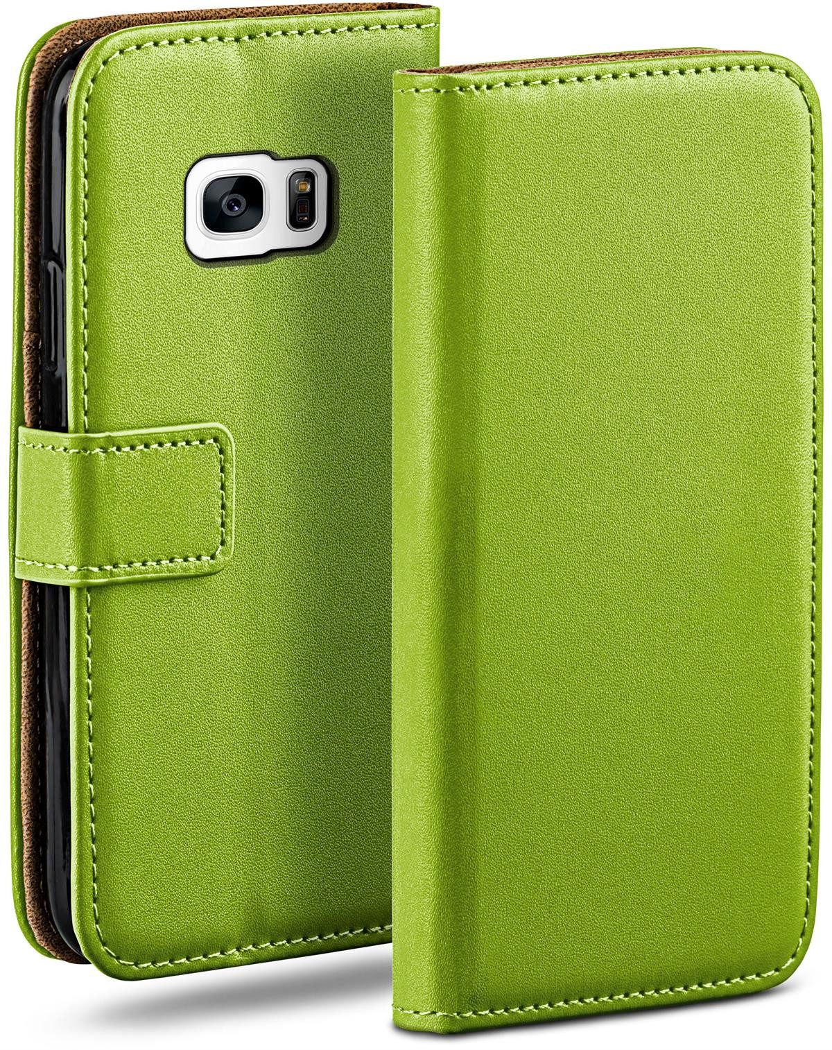 moex Handyhülle für Samsung Galaxy S7 Hülle Klappbar Book Case Grün 5,1 Zoll, Klapphülle Kartenfach Flip Cover Handytasche Leder Optik Schutzhülle