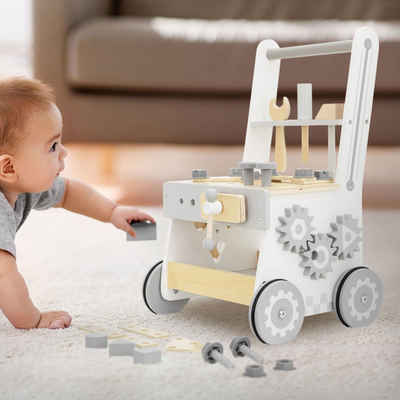 Joyz Lauflernwagen Baby Walker Lauflernhilfe Gehfrei Montessori-Holzspielzeug, Holz Grau Baby Walker für Kinder ab 1 Jahr Gehhilfe mit Gummibereifung