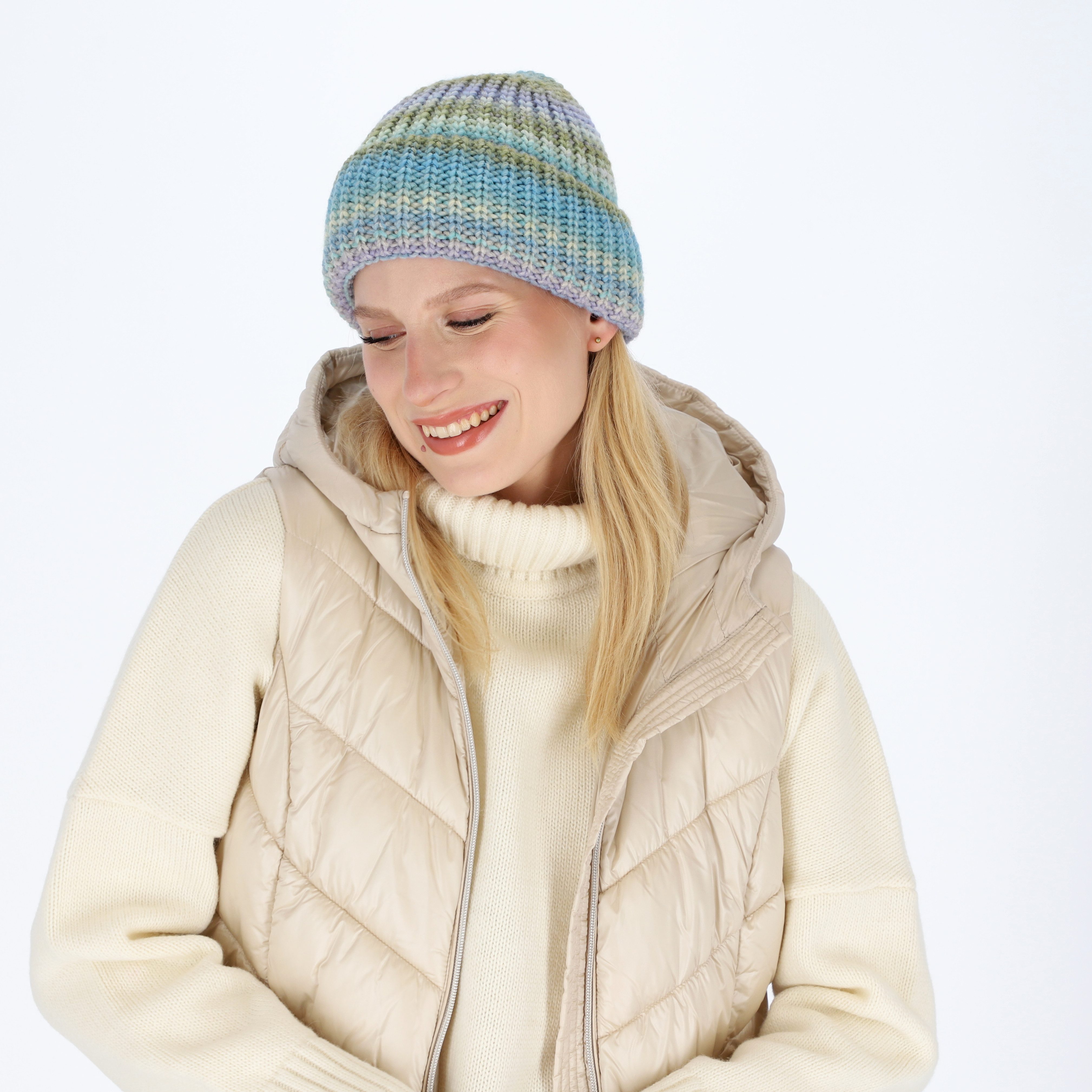 halsüberkopf Accessoires Strickmütze Umschlagmütze mit Farbverlauf günstig online kaufen