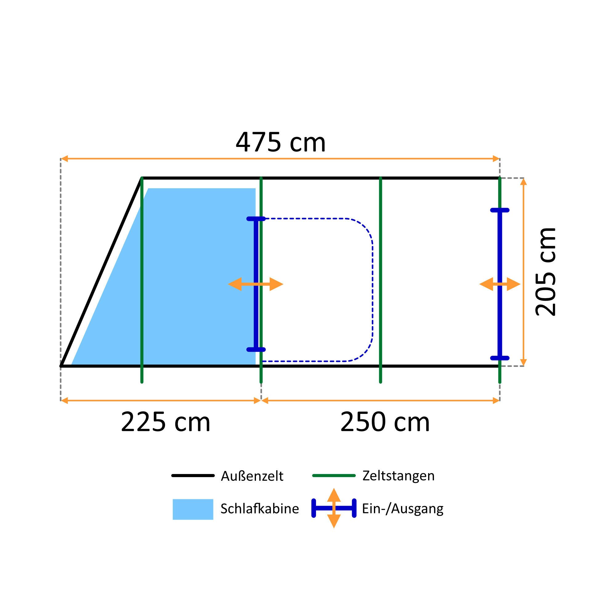 CampFeuer Tunnelzelt Zelt TunnelX für 4 Personen, Grau/Blau, Tunnelzelt mit 3 Eingängen, 50, Personen: 4