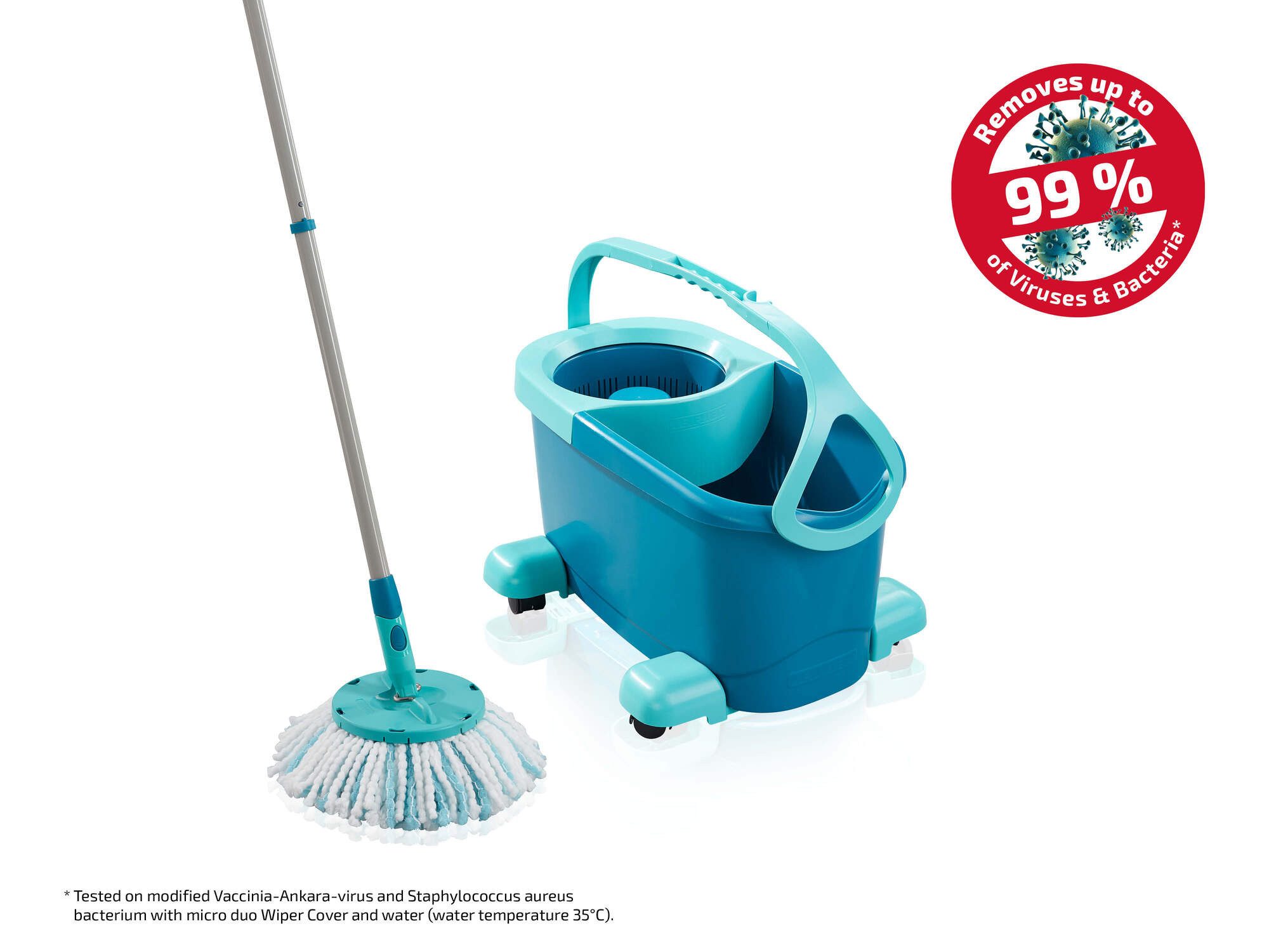 Leifheit Bodenwischer-Set Set CLEAN TWIST Disc Mop Ergo Mobile, (5-St), Drill-Stiel-Mechanik, 360° Kardan-Gelenk, verstellbar (109 - 140 cm)