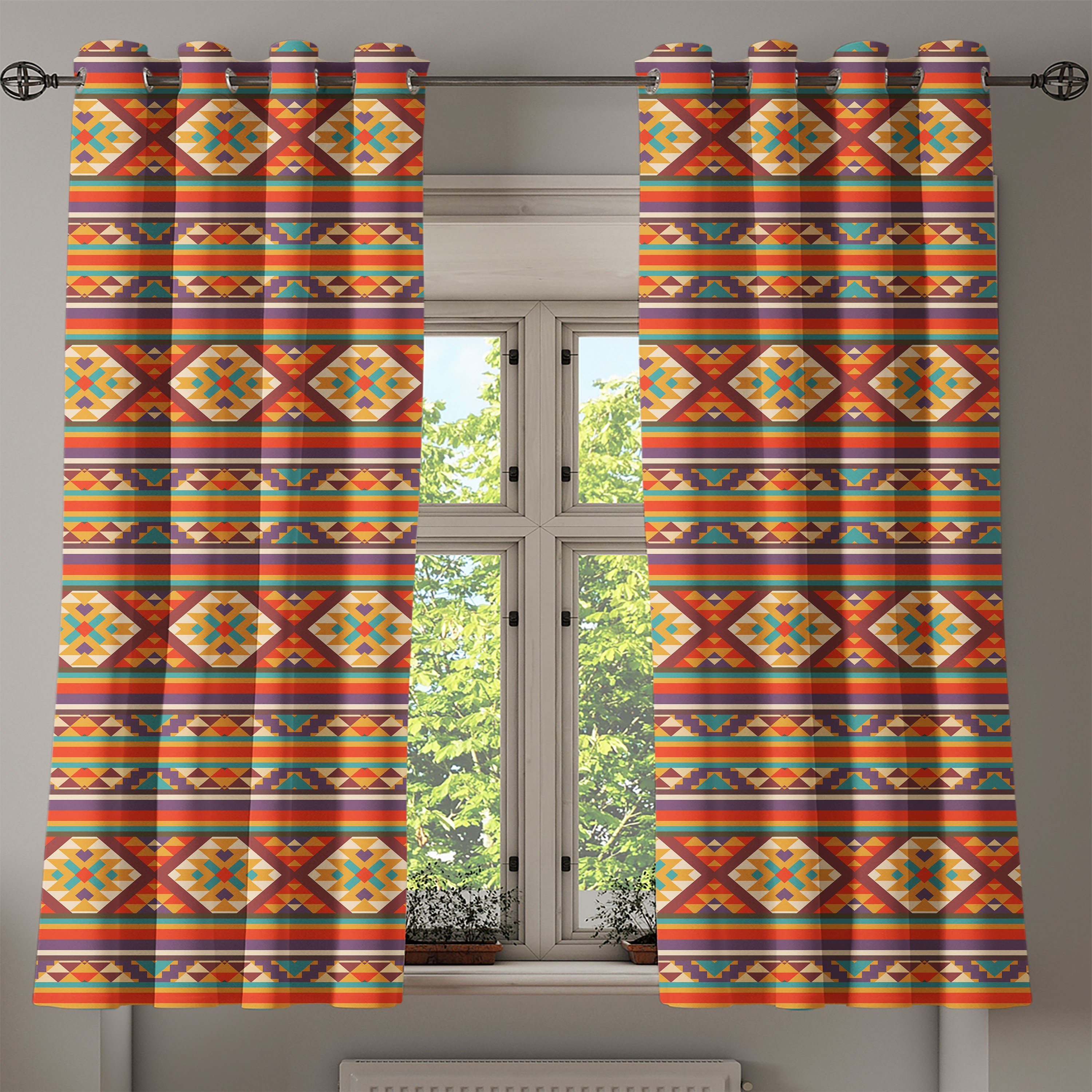 Gardine Dekorative 2-Panel-Fenstervorhänge für Schlafzimmer Tribal Wohnzimmer, Aztec Abakuhaus, Bunt