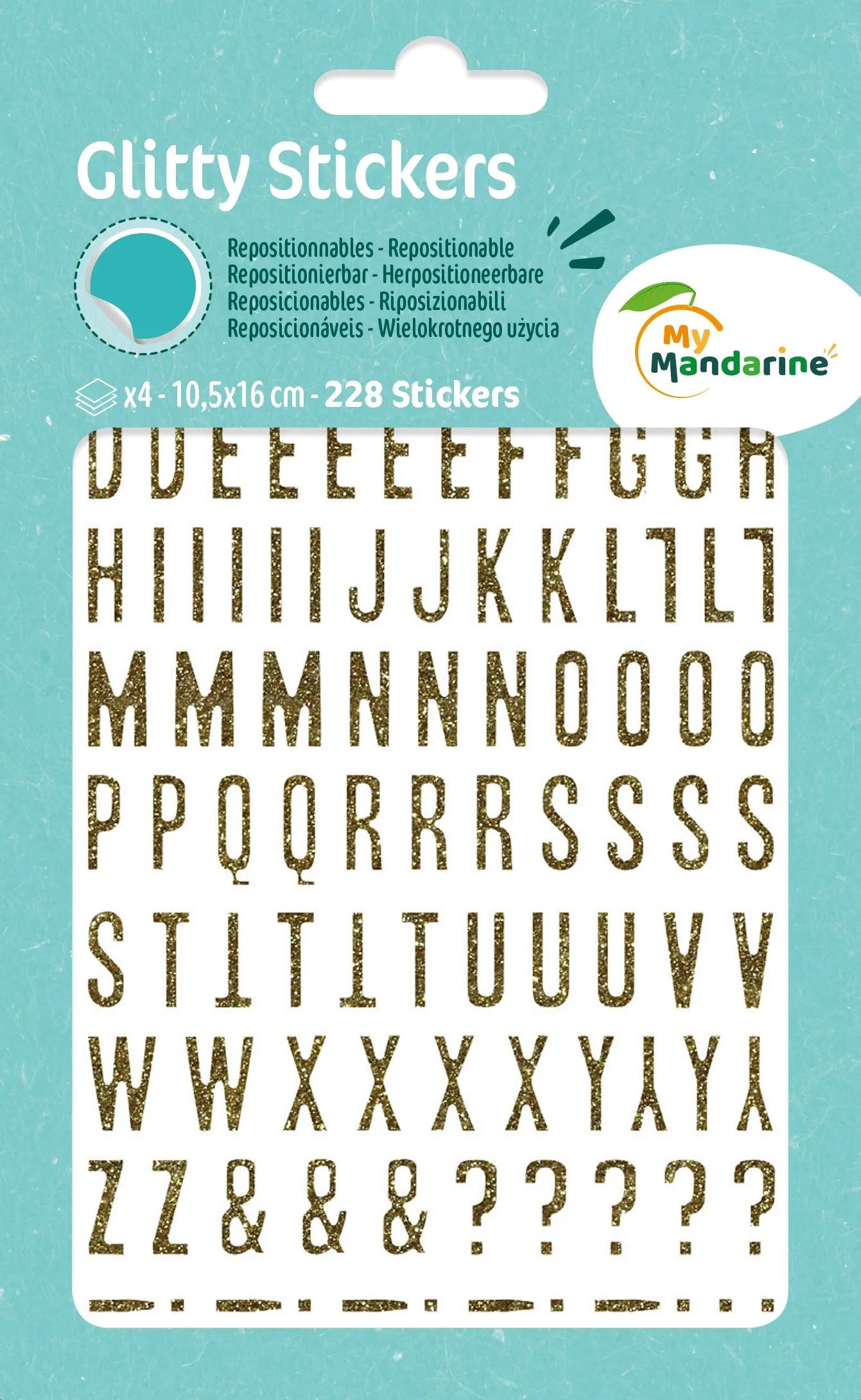 maildor Sticker 10x Glitty, 2 Stickerbogen 10,5x16cm Alphabet/Zahlen, gold Gold AE070O, My Mandarine