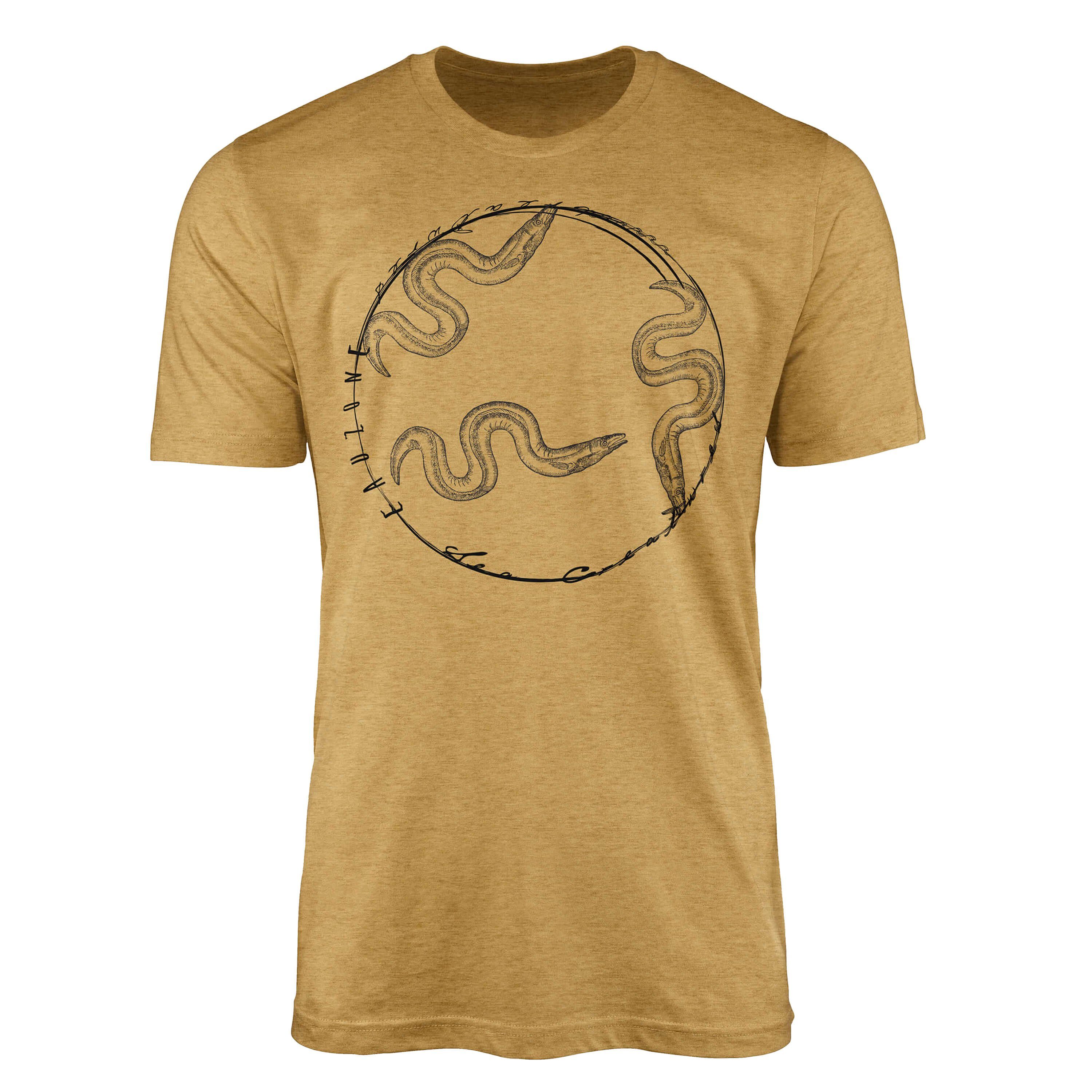 Sinus Art T-Shirt T-Shirt Tiefsee Fische - Serie: Sea Creatures, feine Struktur und sportlicher Schnitt / Sea 093 Antique Gold