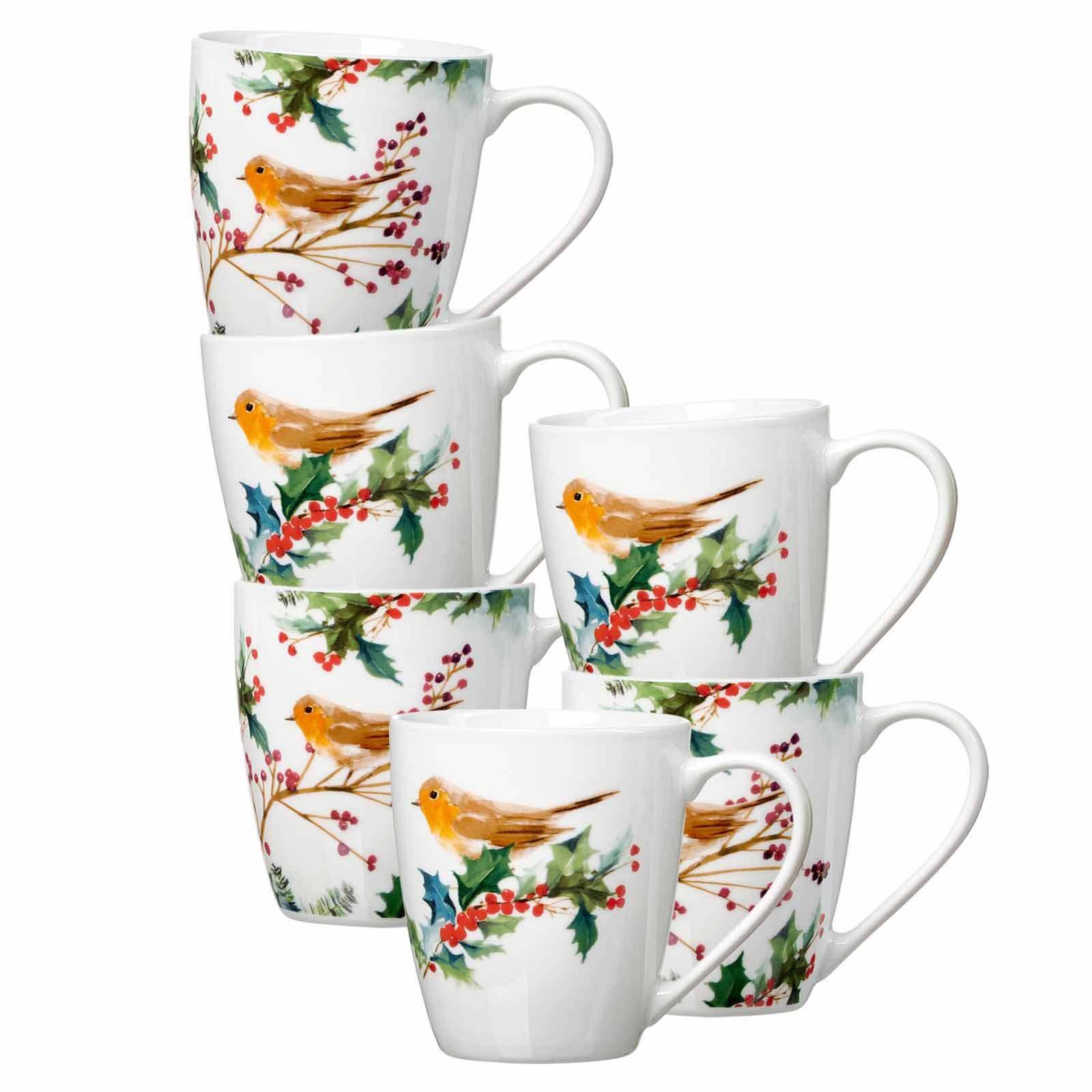 Ritzenhoff & Breker Becher Winter Bird Henkelbecher 360 ml 6er Set, 6-tlg., Porzellan