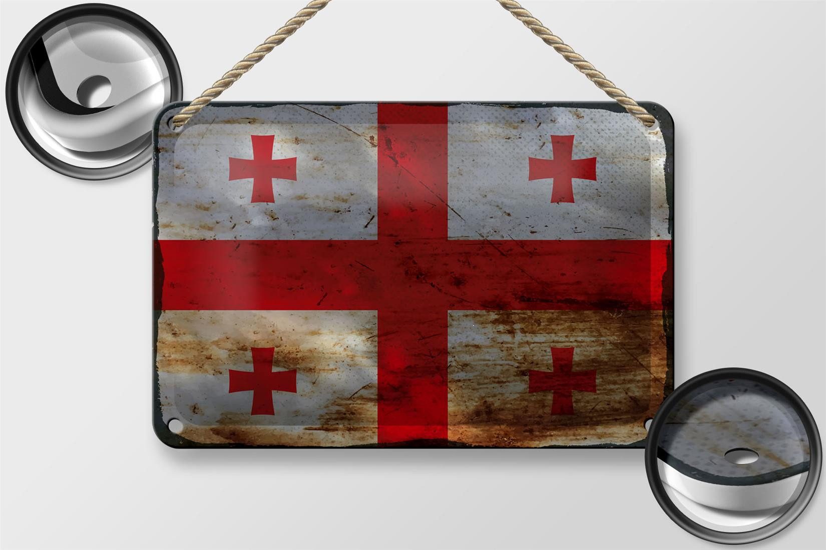 Femer GmbH Metallschild Flagge Georgien 18x12cm Flag of Georgia Rost, (1 St), gewölbte Oberfläche, abgerundete Ecken, umgeschlagene Kanten