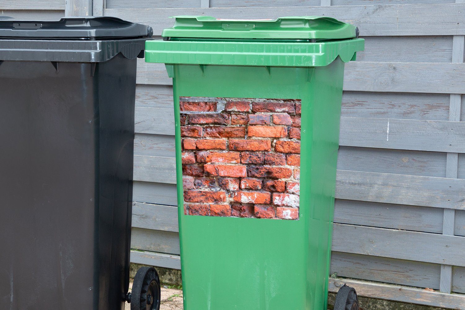 MuchoWow Wand Wandsticker Container, Sticker, Abfalbehälter (1 - Mülltonne, Mauerwerk Ziegel St), - Mülleimer-aufkleber,