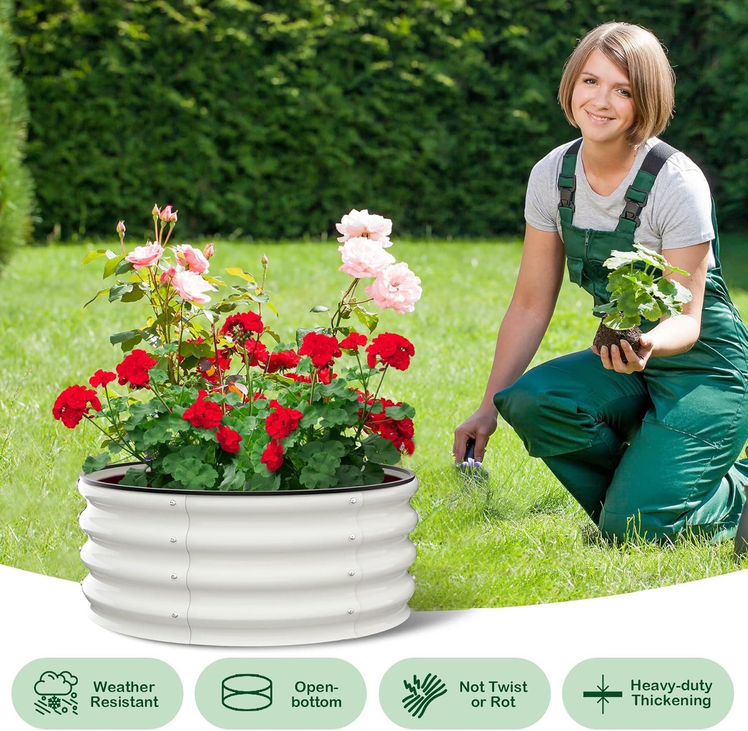 GarveeMore Hochbeet 2er-Pack verzinktem Stahl,runder Metallpflanzkasten für Gemüse,Blumen