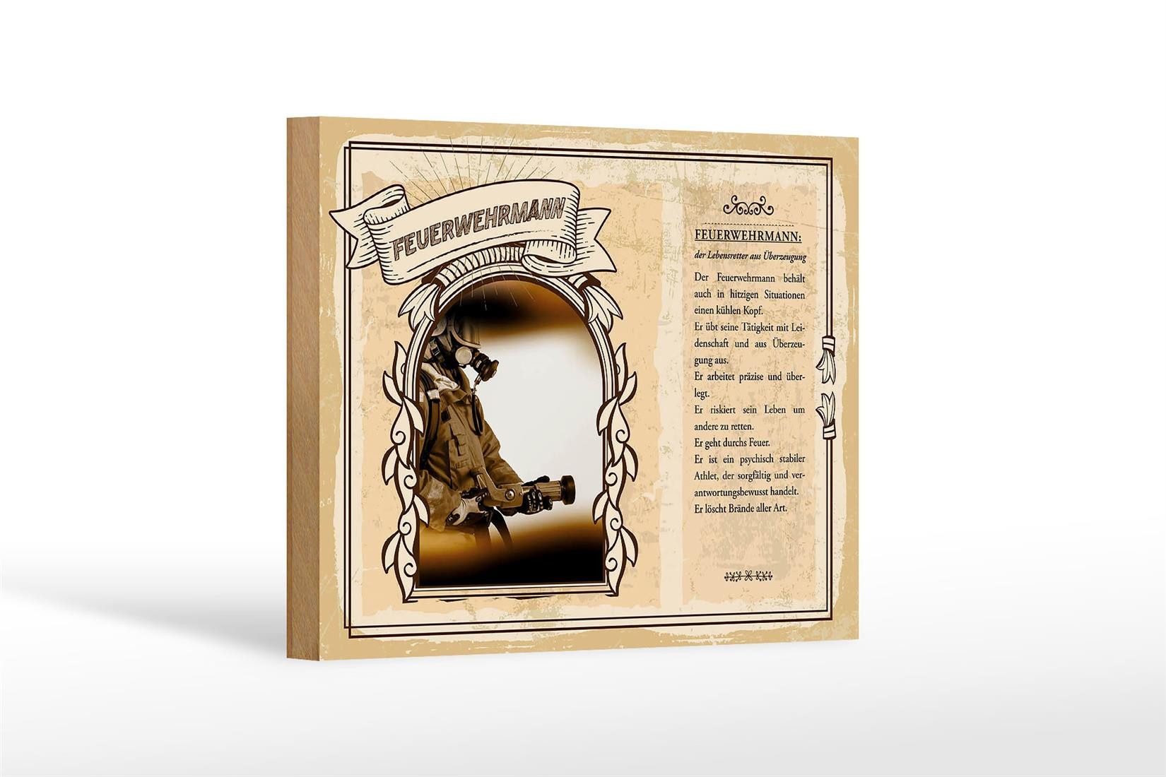 Femer GmbH Holzbild Berufe 18x12 cm Feuerwehrmann Lebensretter Feuer, Beruf Arbeit (1 St), Glatte Holzfaserplatte (MDF), vorn beschichtet
