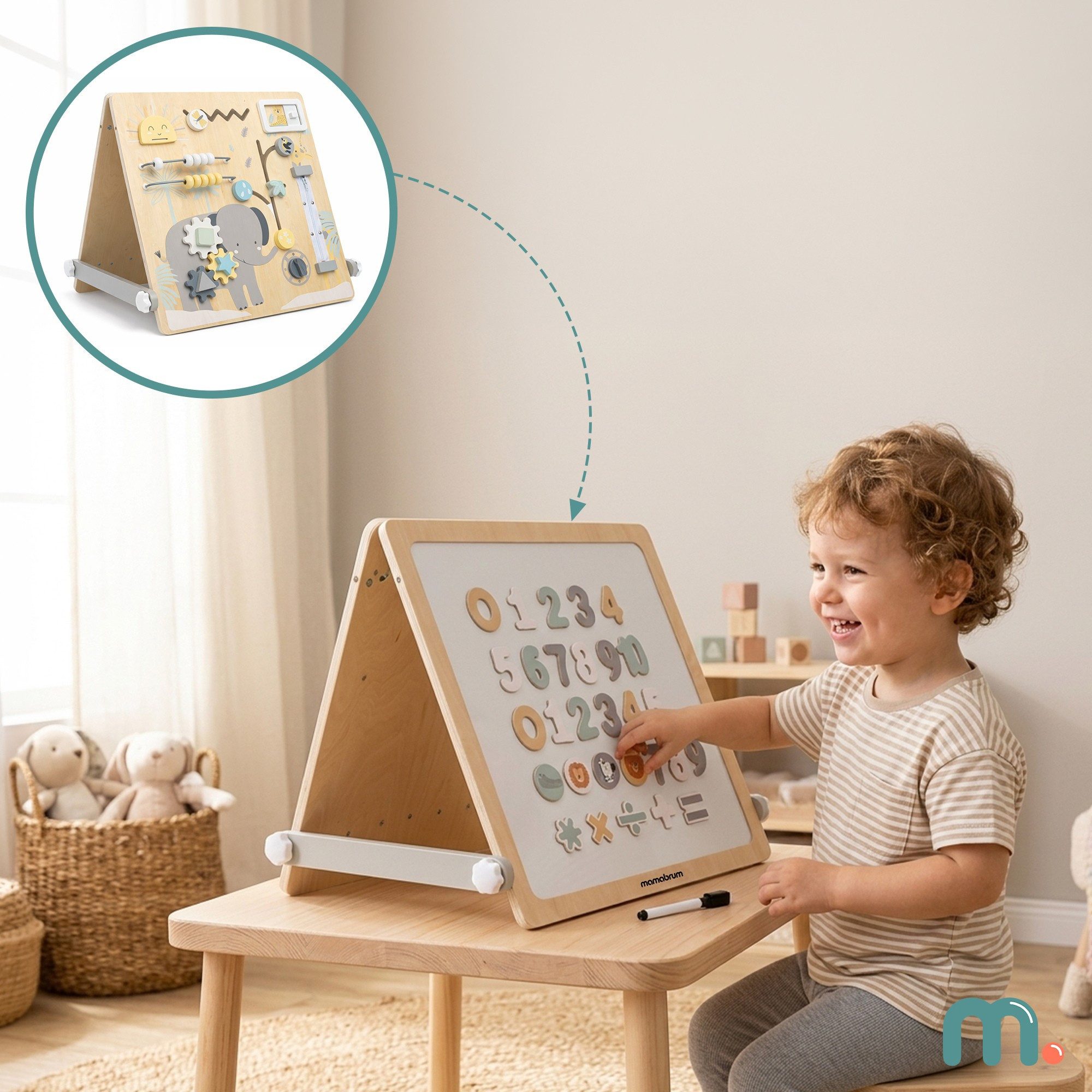 Mamabrum Kinderstaffelei Mamabrum Lernboard 2in1 Magnettafel Busy Board Holz Kinder – Bild 3 von 5