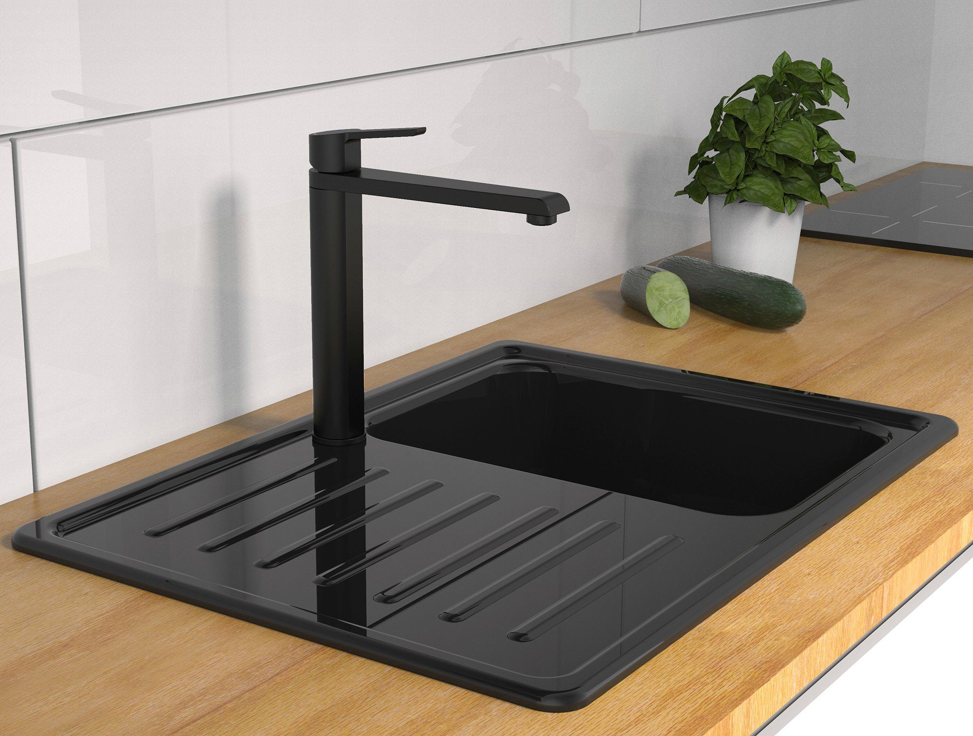 Küche, Wasserhahn VITA schwenkbarer 360° Spültischarmatur Schwarz Mischbatterie Schütte