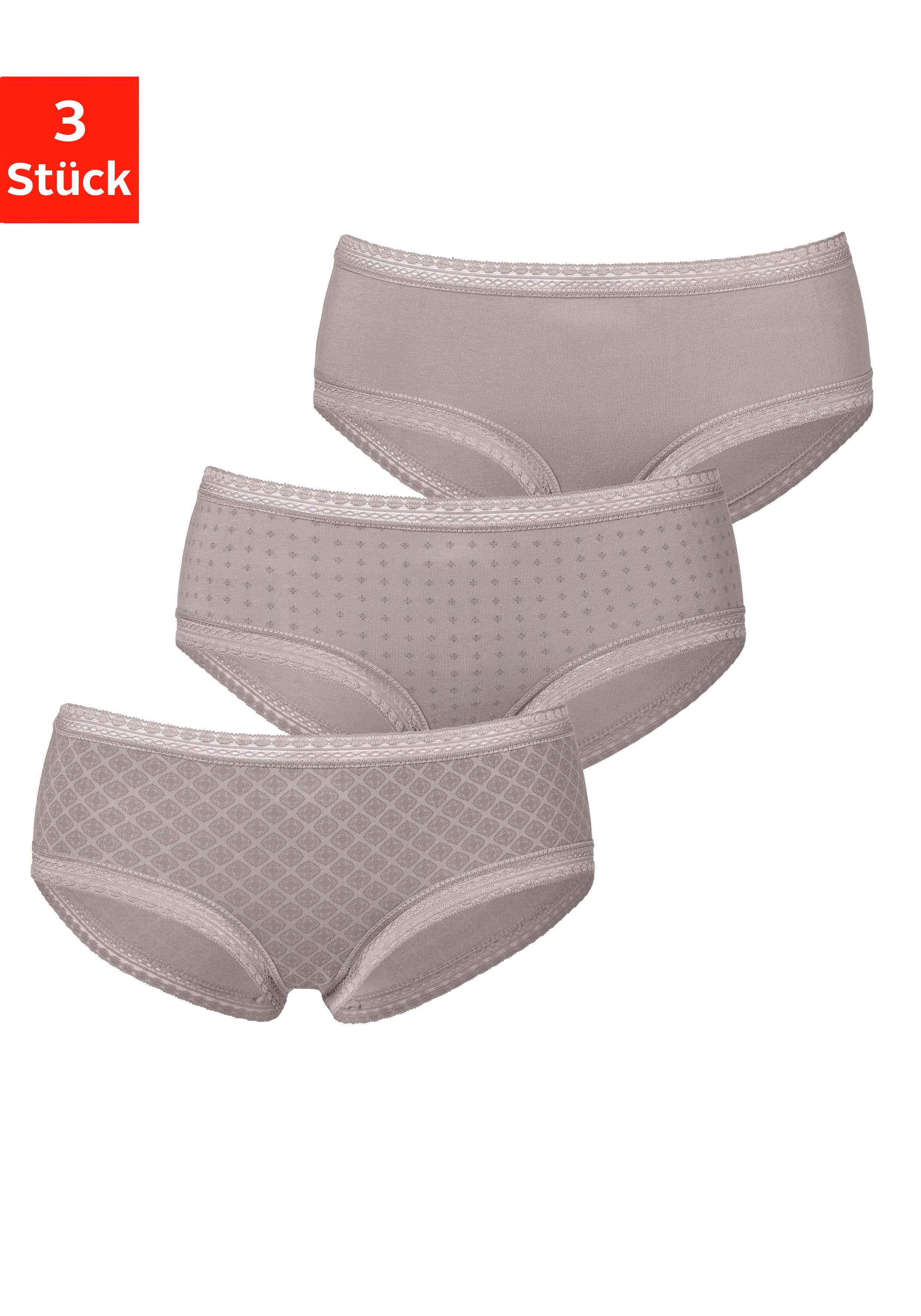 LASCANA Panty (3er-Pack) aus elastischer Baumwolle mit weicher Spitze