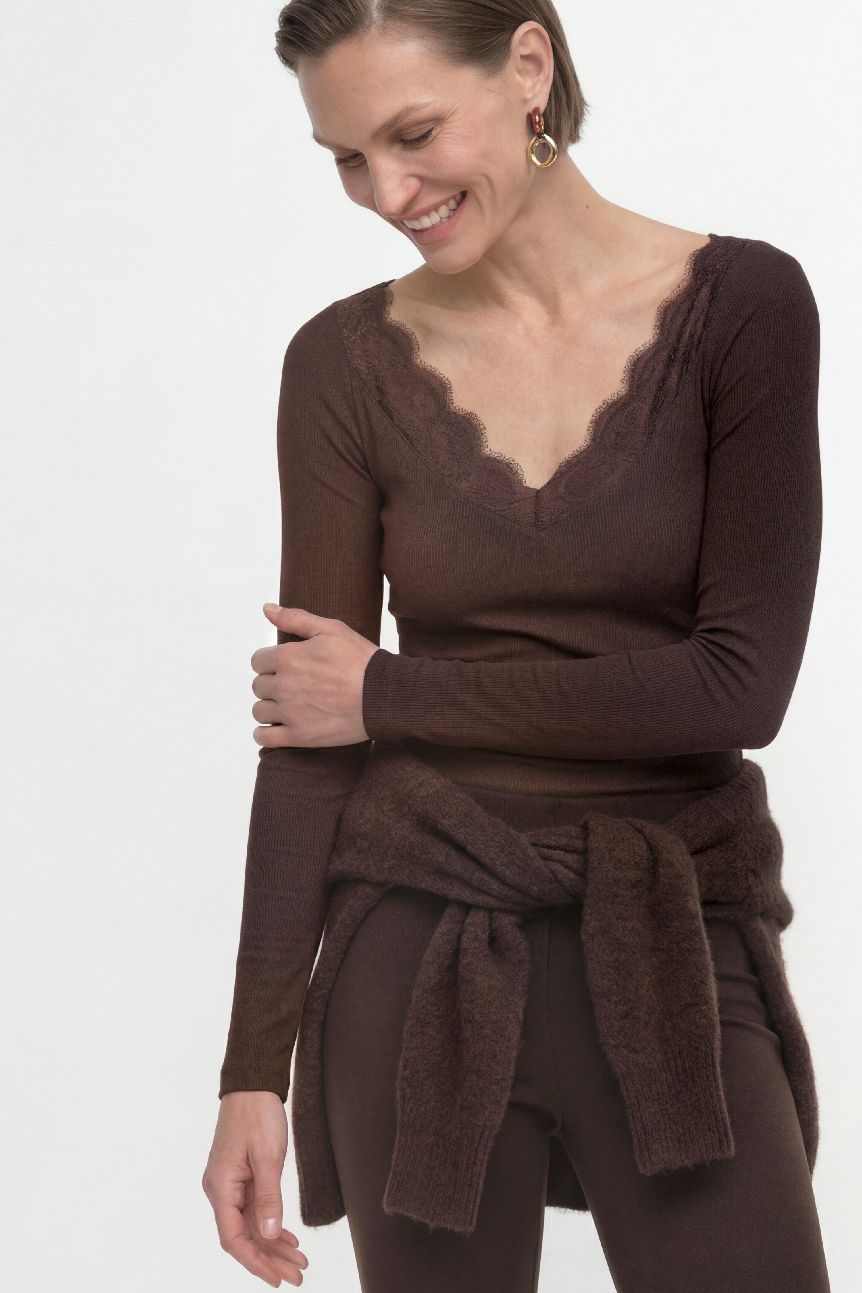 RICHROYAL Langarmshirt Regular fit mit Spitzenausschnitt