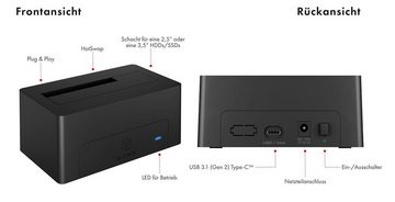 ICY BOX Festplatten-Dockingstation ICY BOX SATA 2,5 oder 3,5 zu USB 3.1 Gen 2 Type-C, HDD/SSD