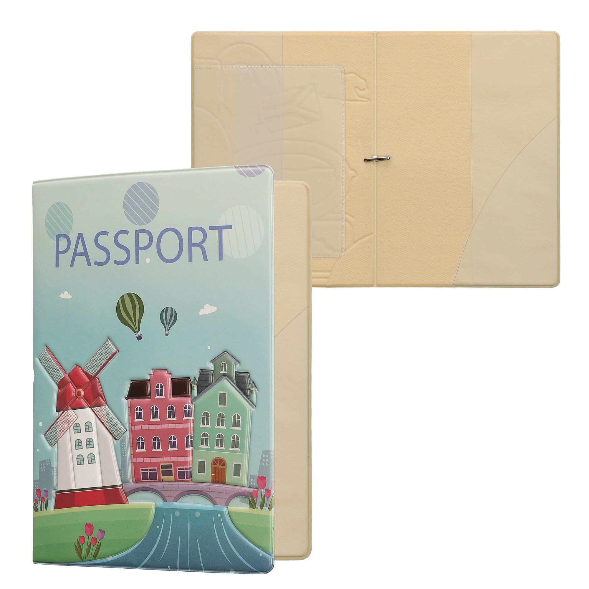 kwmobile Etui Reisepass Kunststoff Schutzhülle Ausweis Hülle Impfpass Schutz, Cover Reisepasshülle Ausweishülle in Windmühlen Design Design