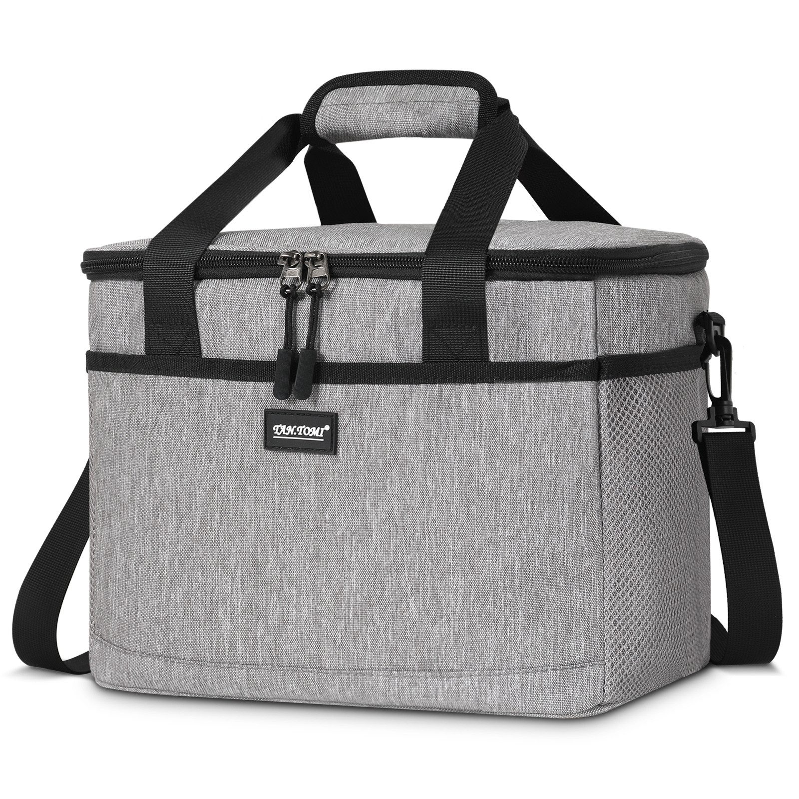 CALIYO Thermobehälter Kühltasche Faltbar Thermobehälter für Essen mit Reißverschluss, Polyethylen (PE), (Faltbar aus wassedichtem Material für Arbeit, Schule und Picknick), 8.5L /15L / 24L (Grau/Schwarz)