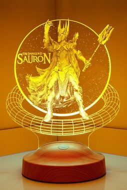 Geschenkelampe LED Nachttischlampe Sauron Herr der Ringe 3D mehrfarbige Gravur Nachtlicht, Leuchte 7 Farben fest integriert, Geburtstagsgeschenk für Freunde, Mädchen, Jungen, Herr der Ringe Fans