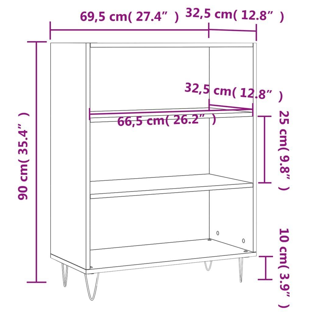 69,5x32,5x90 Hochglanz-Weiß Holzwerkstoff cm furnicato Bücherregal