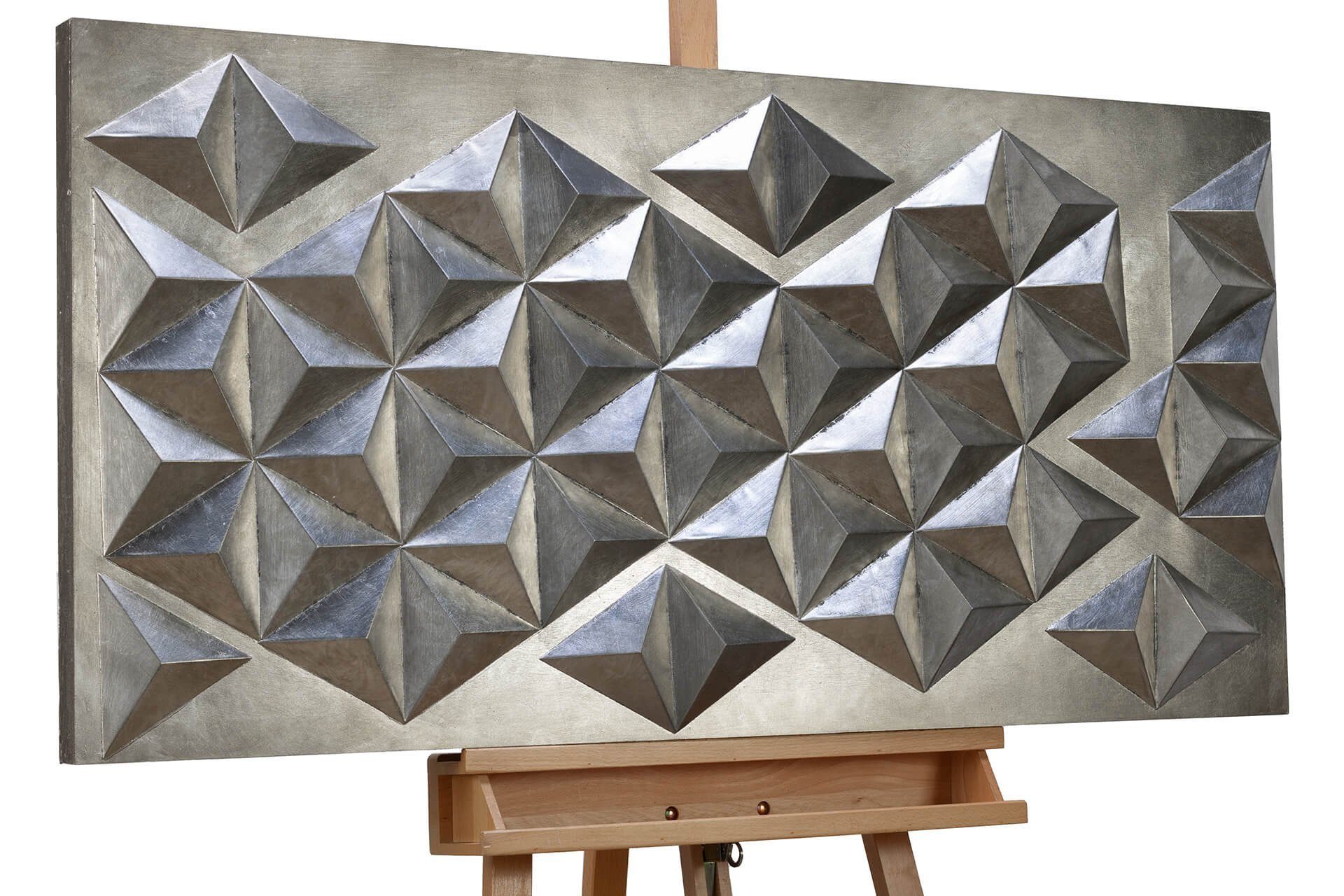 KUNSTLOFT Metallbild Pyramidal Illusion 120x60 cm, handgefertiges Wandrelief 3D