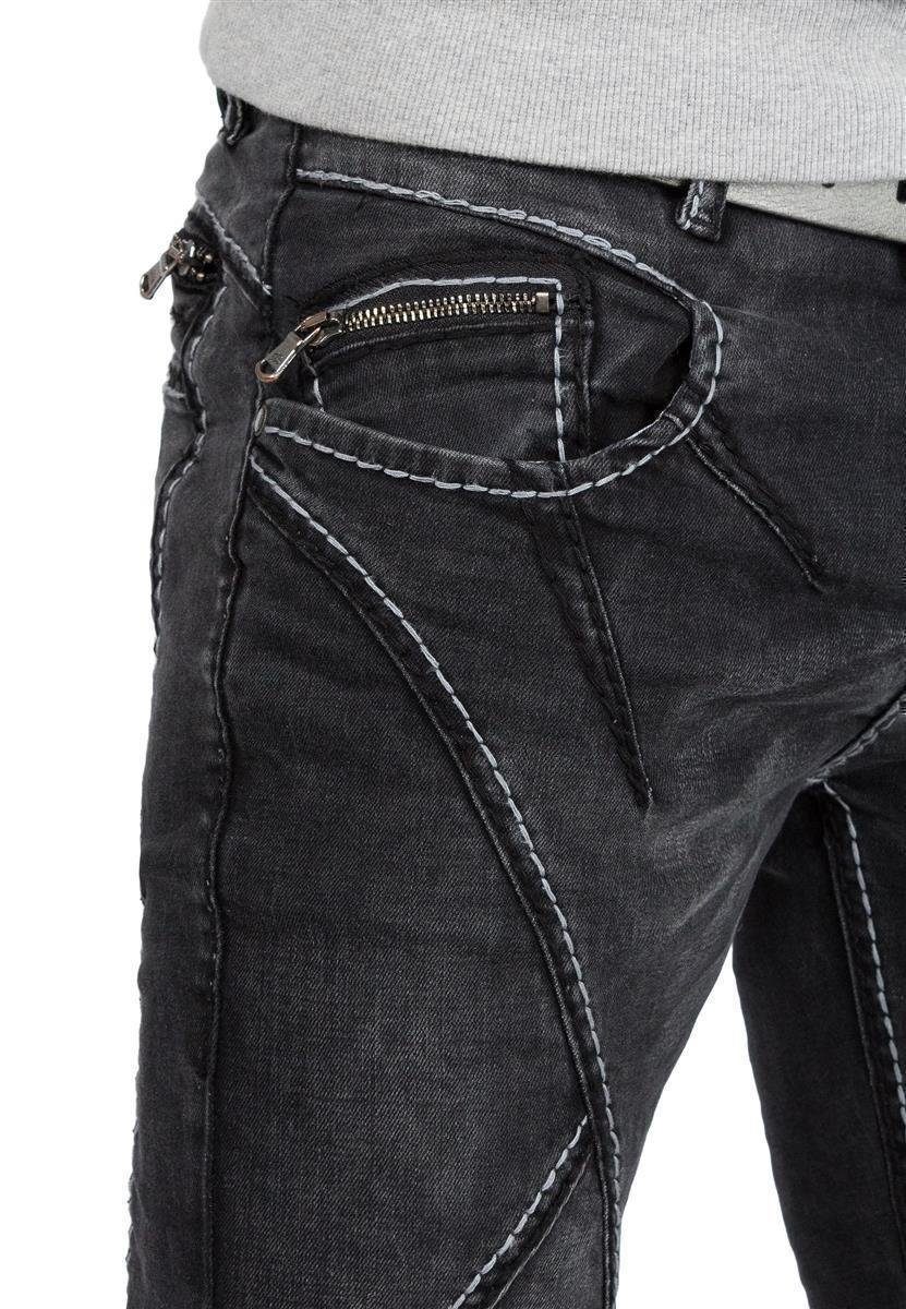 5-Pocket-Jeans weißen BA-CD288 in Herren mit Cipo Hose Baxx Schwarz & Kontrastnähten