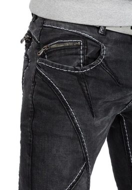 Cipo & Baxx 5-Pocket-Jeans Herren Hose BA-CD288 in Schwarz mit weißen Kontrastnähten