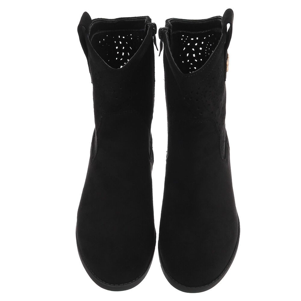 Ital-Design Damen Stiefelette mit elegantem Design und hohem Komfort Sommerboots (91154465) Blockabsatz Flache Stiefeletten in Schwarz – Bild 4 von 5