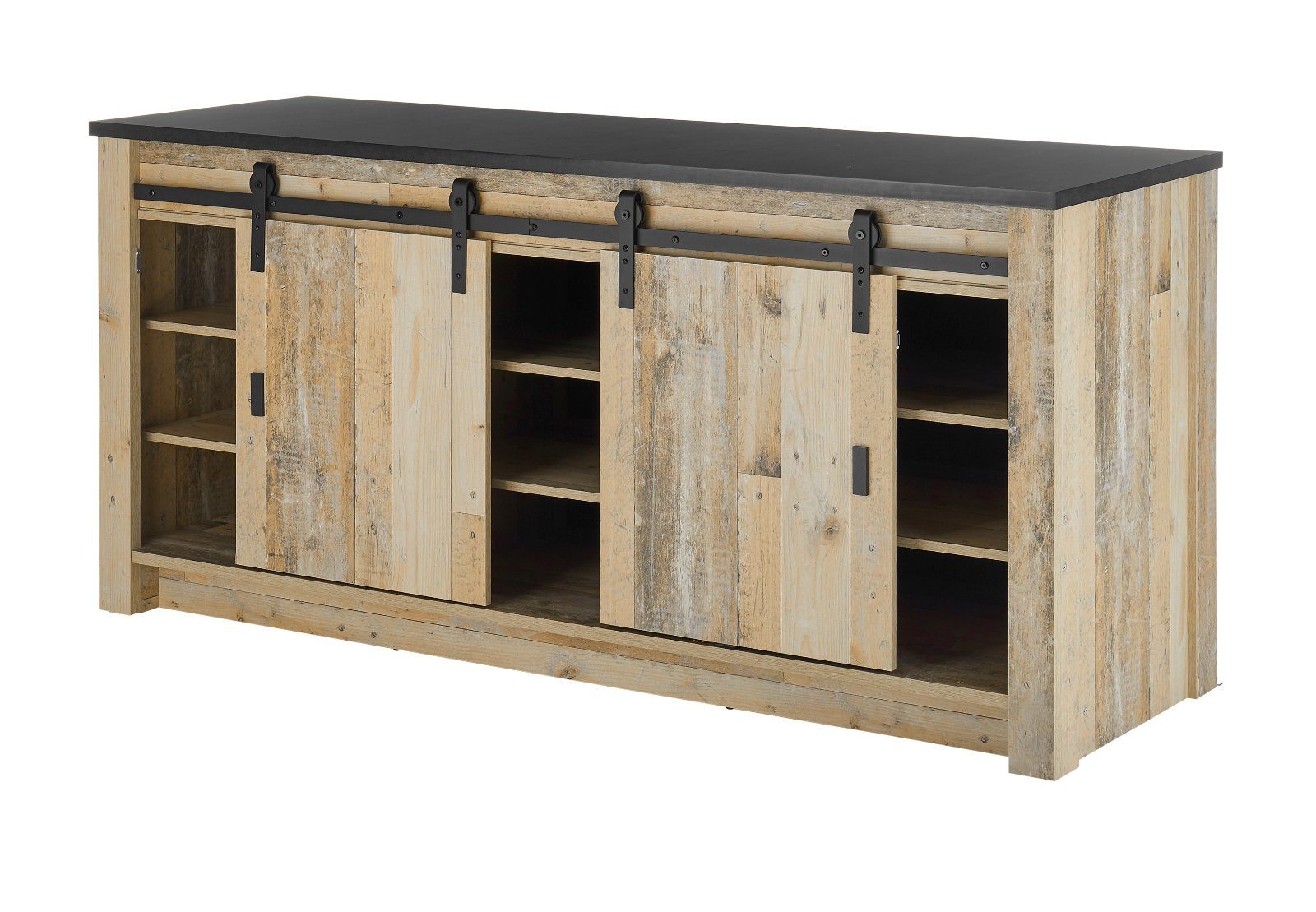 Furn.Design Spülenunterschrank Stove (Küchenschrank in Used Wood Vintage, 200 cm) für Spüle oder Ceranfeld
