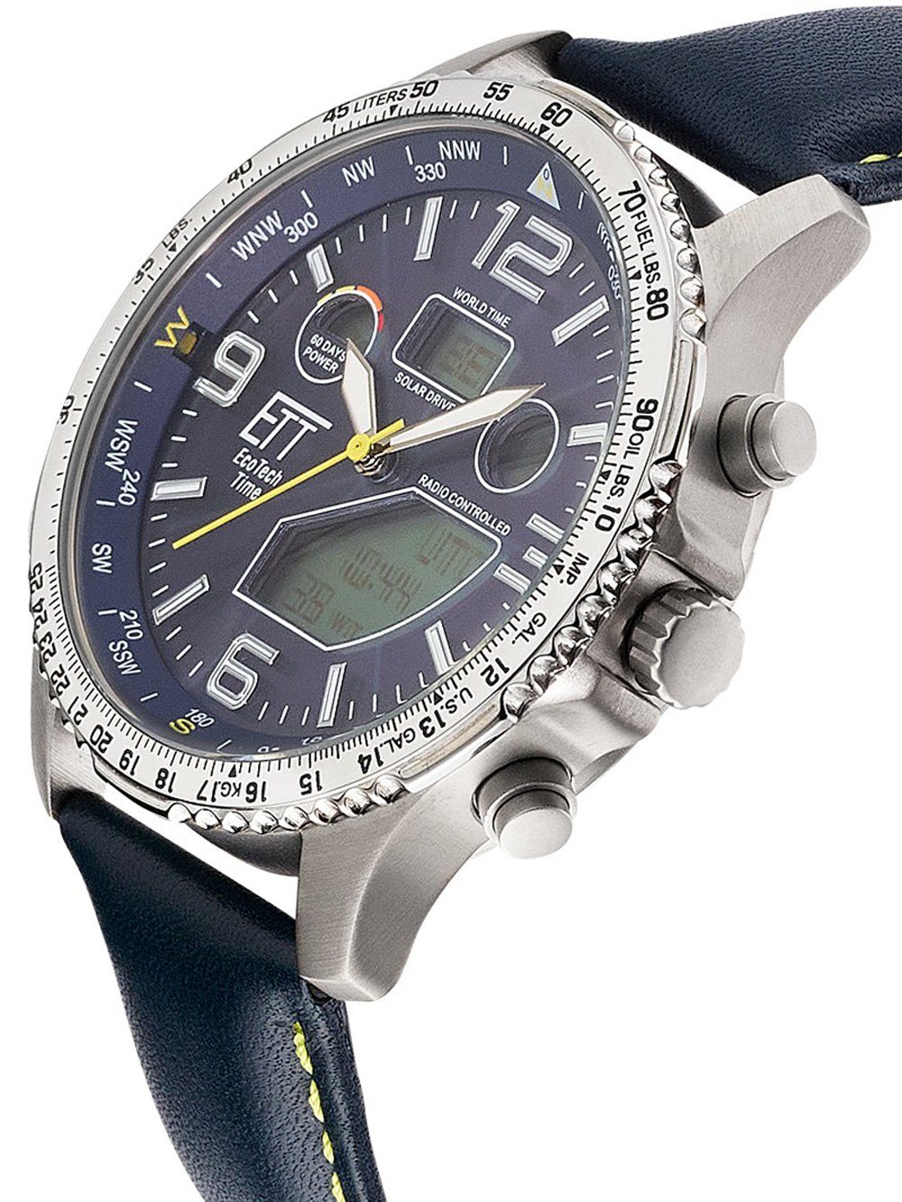 ETT Eco Tech Time Quarzuhr ETT EGT-11574-31L Herrenuhr Solar Titan Funkuhr 43mm 10ATM ETT EGT-11574-31L Herrenuhr Solar Titan Funkuhr 43mm 10ATM