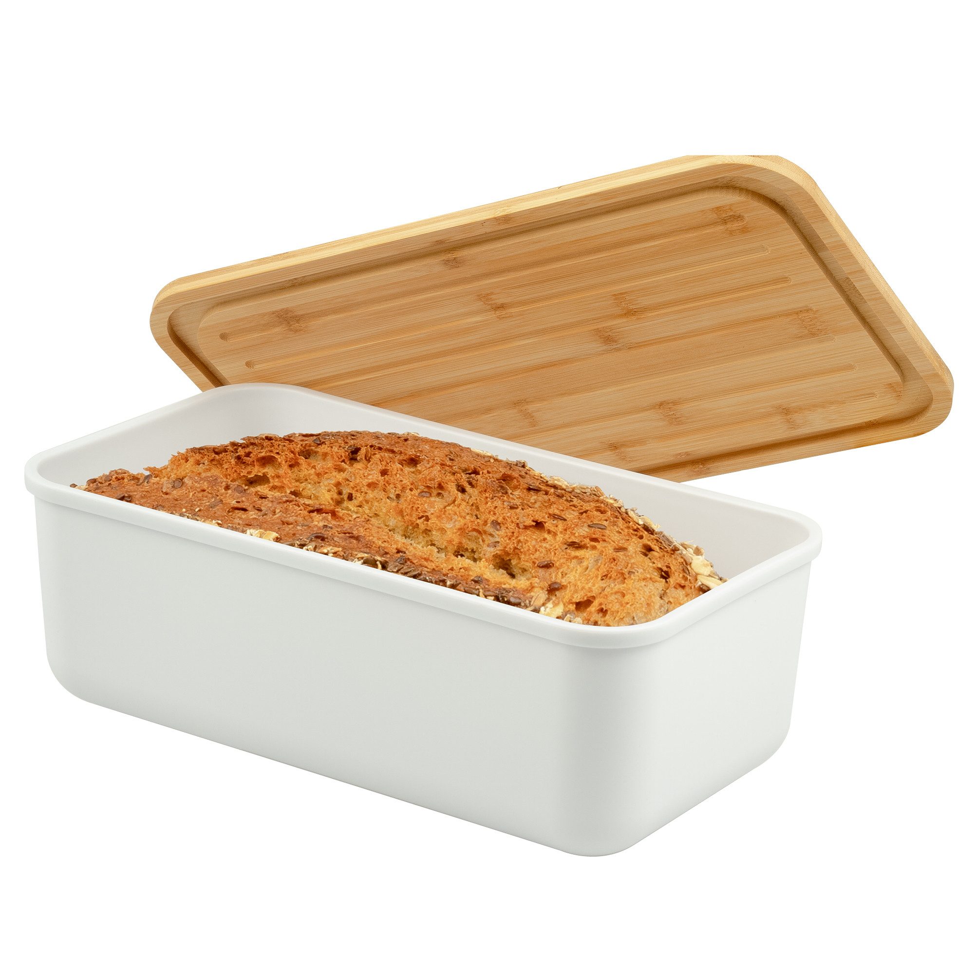 bremermann Brotkorb Brotkasten mit Bambus-Deckel, Brotbox, Schneidebrett, Brottopf, weiß