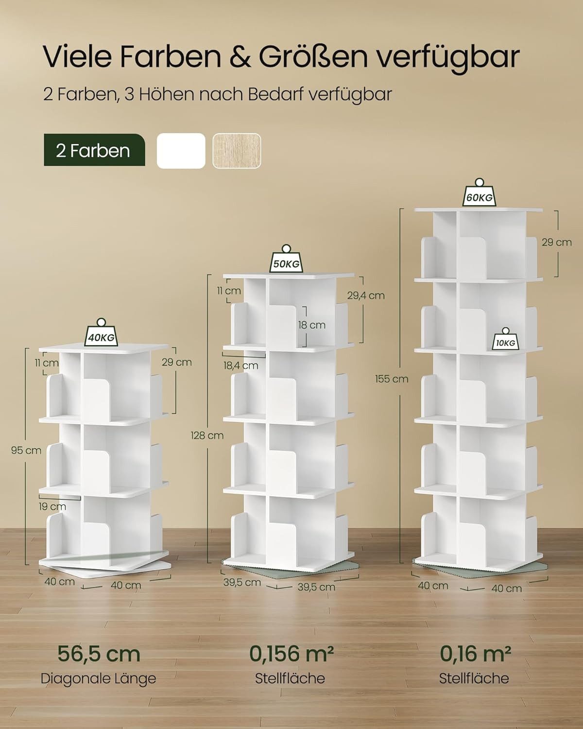 EUGAD Bücherregal, 1-tlg., 360° drehbar mit 4 Ebenen MDF, 39,5x128x39,5 cm