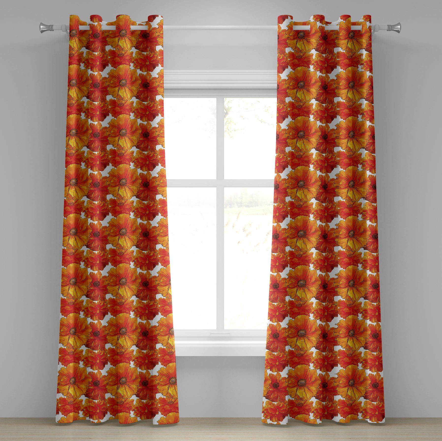 Abakuhaus, Gardine Dekorative 2-Panel-Fenstervorhänge Schlafzimmer Mohn Handfarben-Stil-Blüten für Wohnzimmer,