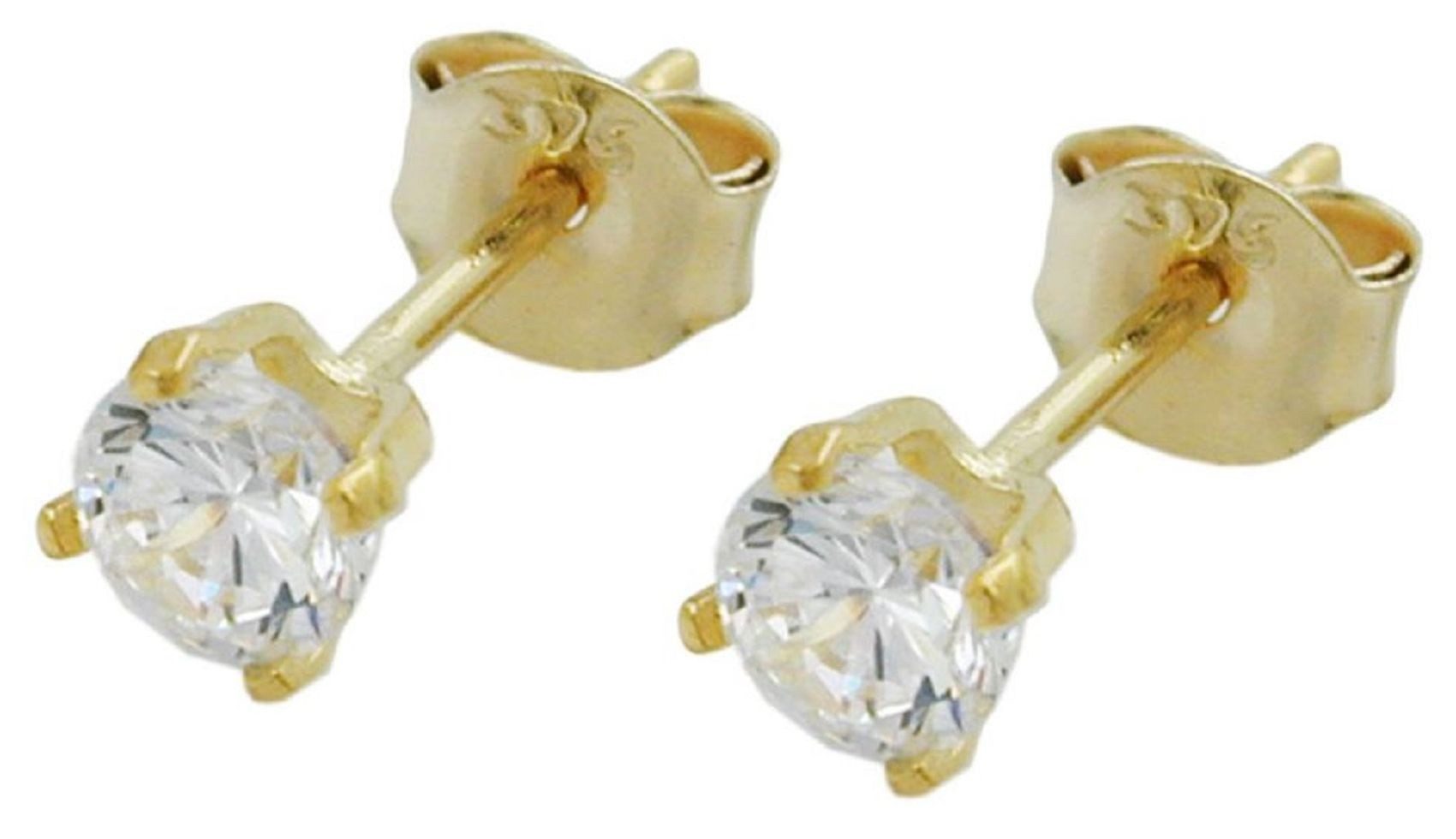 unbespielt Paar Ohrstecker Ohrringe 4 mm Zirkonia 375 Gold, Goldschmuck für Damen und Herren