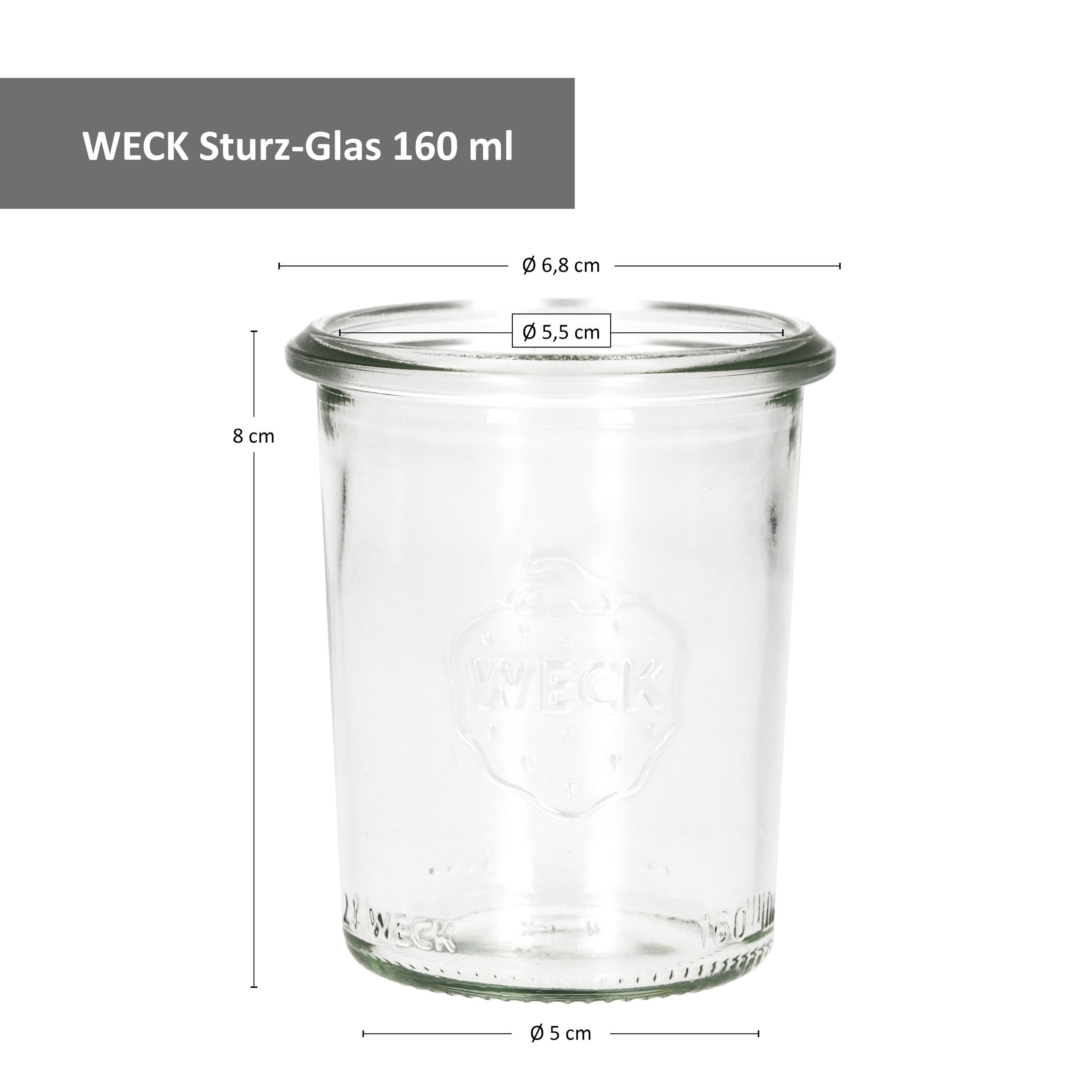 MamboCat Einmachglas Set Weckgläser mit 12er Frischhalte-Deckel Sturzglas 160ml, MamboCat Glas