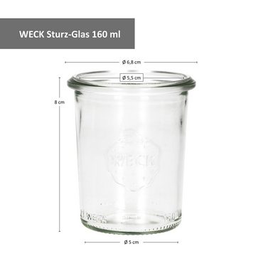 MamboCat Einmachglas MamboCat 12er Set Weckgläser Sturzglas mit Frischhalte-Deckel 160ml, Glas