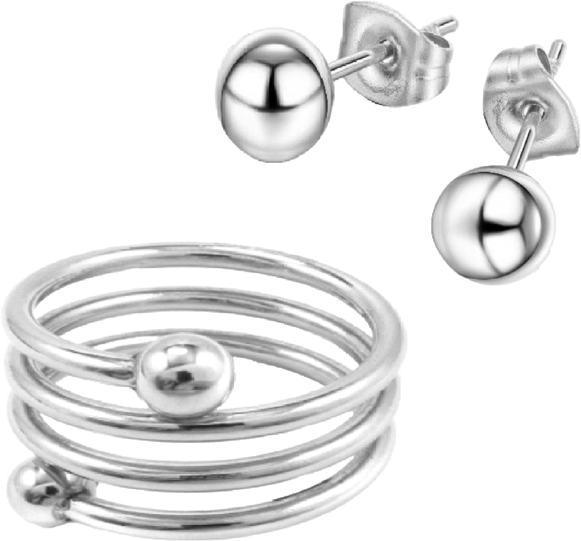 Firetti Schmuckset Mulitpack Schmuck Geschenk Edelstahl Ring Paar Ohrstecker (Set, 3-tlg)