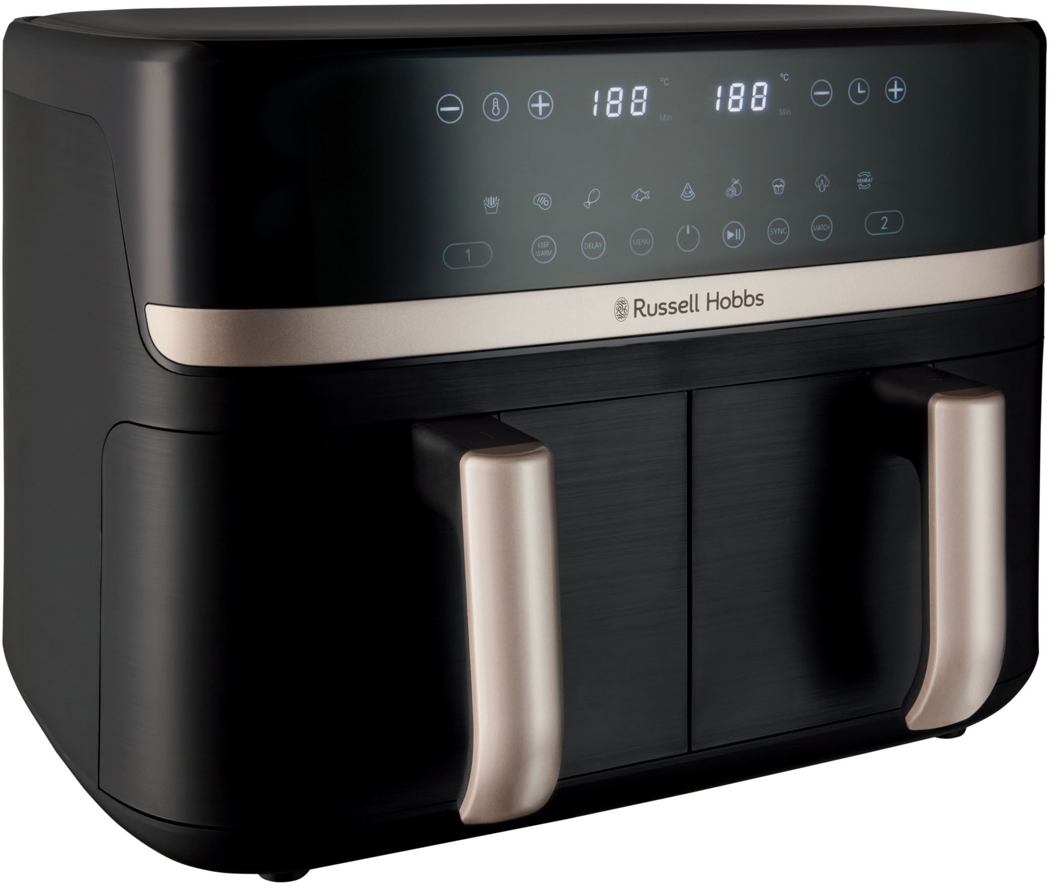 RUSSELL HOBBS Heißluftfritteuse 27680-56 s SatisFry TM Dual basket, 2800 W, Airfryer–wenig oder kein Öl erforderlich, 9 Programme, 9 L