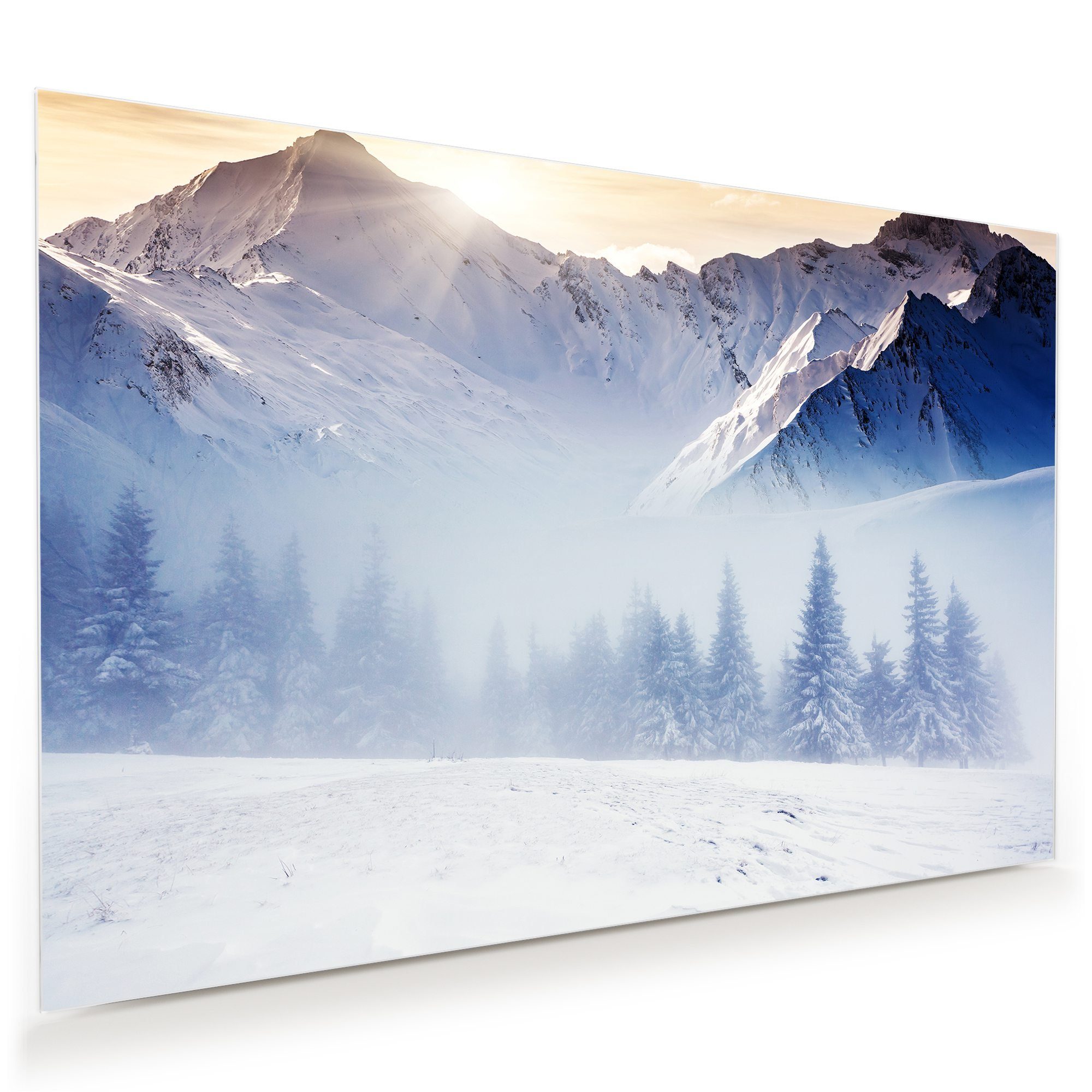 Primedeco Glasbild Wandbild Düstere Winterlandschaft mit Aufhängung, Natur
